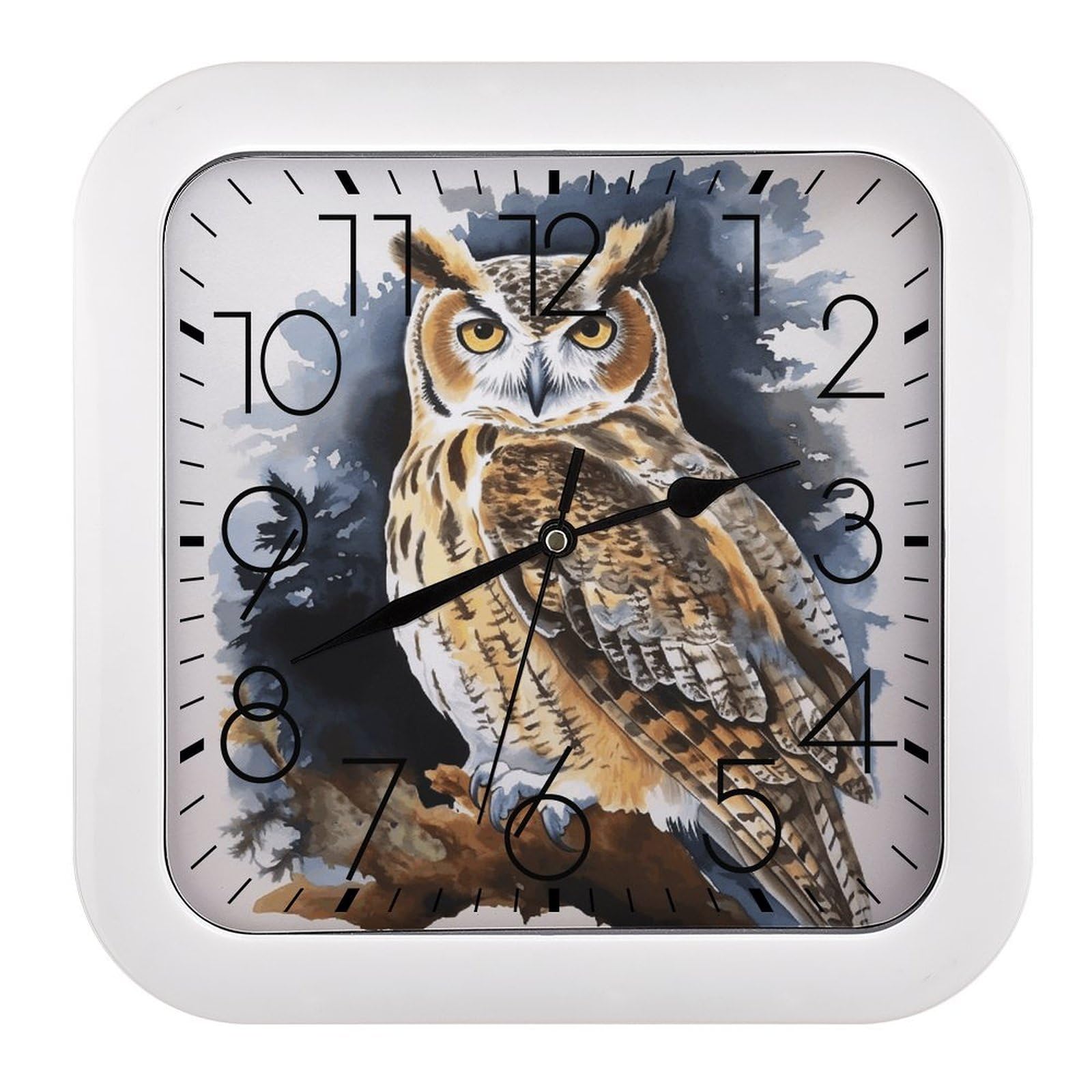 LZQPOEAS Owl2 Square Wall Clock, 10.2 Inch Battery Operated Silent Non-Ticking Wall Clock, Square Analog Decorative Clock for Home Wall Art, Living Room, Bedroom, and Office