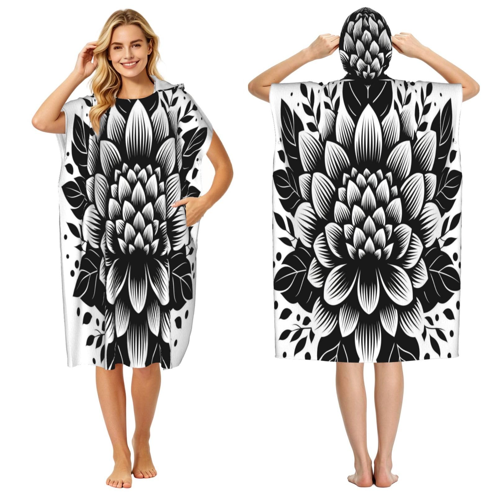 KLGRTJHK Simple Mandala Adult Hooded Beach Poncho Towel 43"X35"
