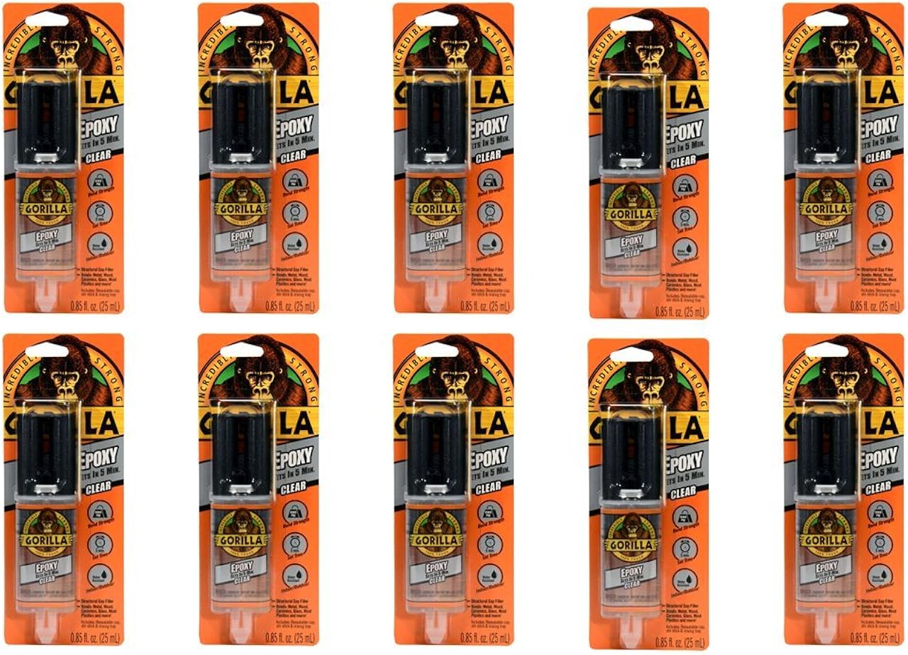 Gorilla 2 Part Epoxy, 5 Minute Set, .85 ounce Syringe, Clear, (Pack of 10) Gorilla 2 Part Epoxy, 5 Minute Set, .85 ounce Syringe, Clear, (Pack of 10)