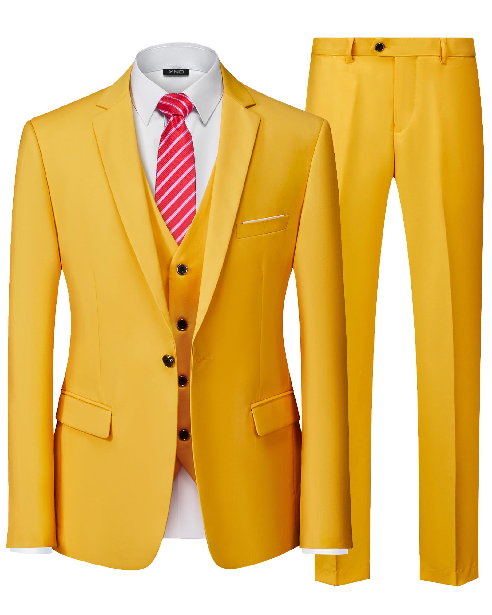 Men's Slim Fit 3 Piece Suit Set, One Button Solid Blazer Vest Pants with Tie