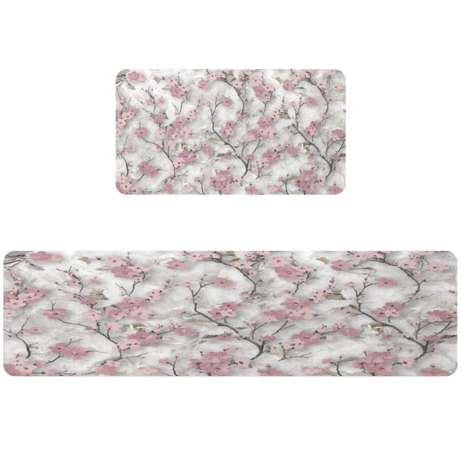 Tapis de cuisine antidérapant et absorbant | Lot de 2 lavables motif fleurs roses