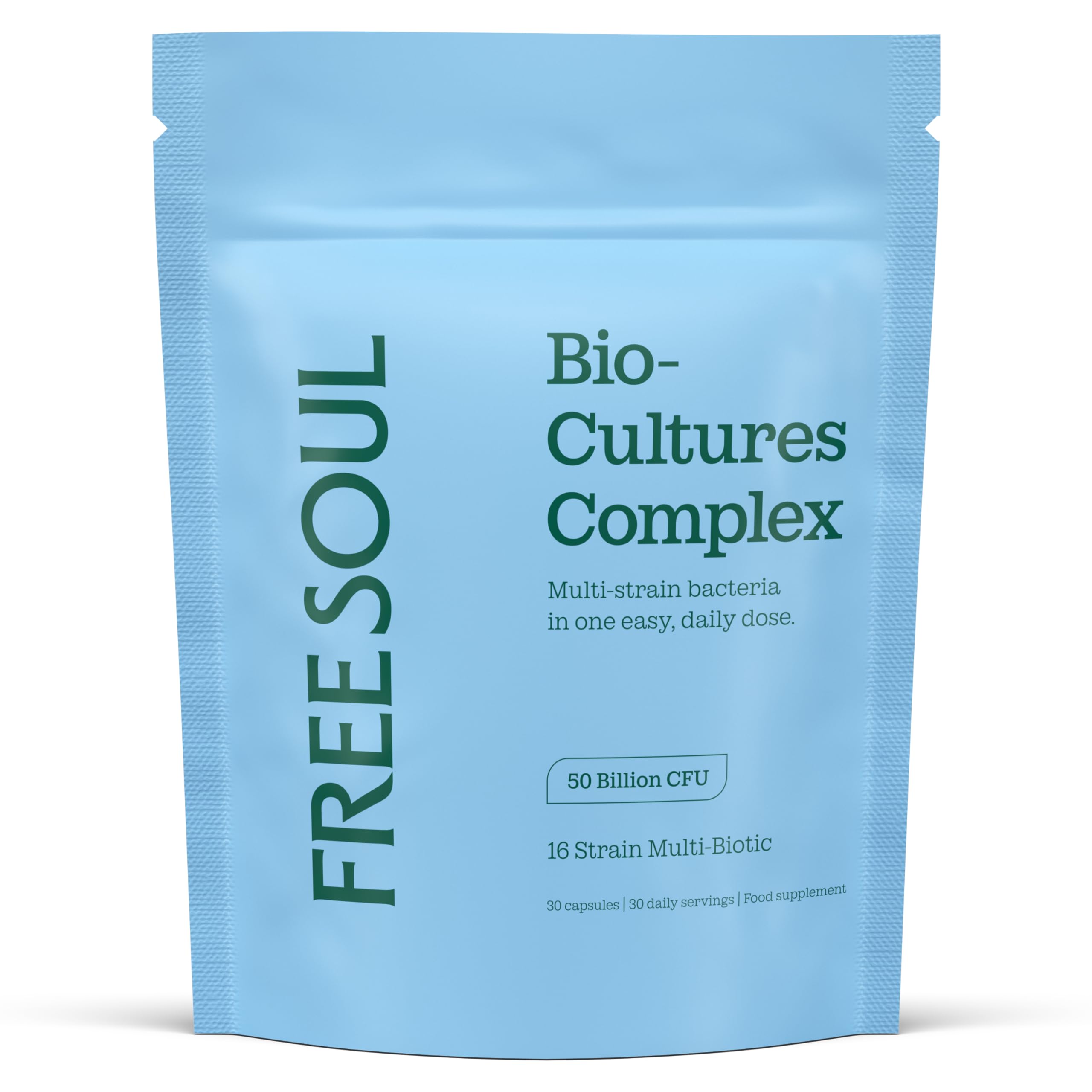 50 Billion CFU Pro Bio Cultures Complex with 16 Live Strains | Advanced Single Capsule Serving with Multi Strain Formula | Vegan Digestive Enzyme Supplement for Gut Health | 30 Capsules