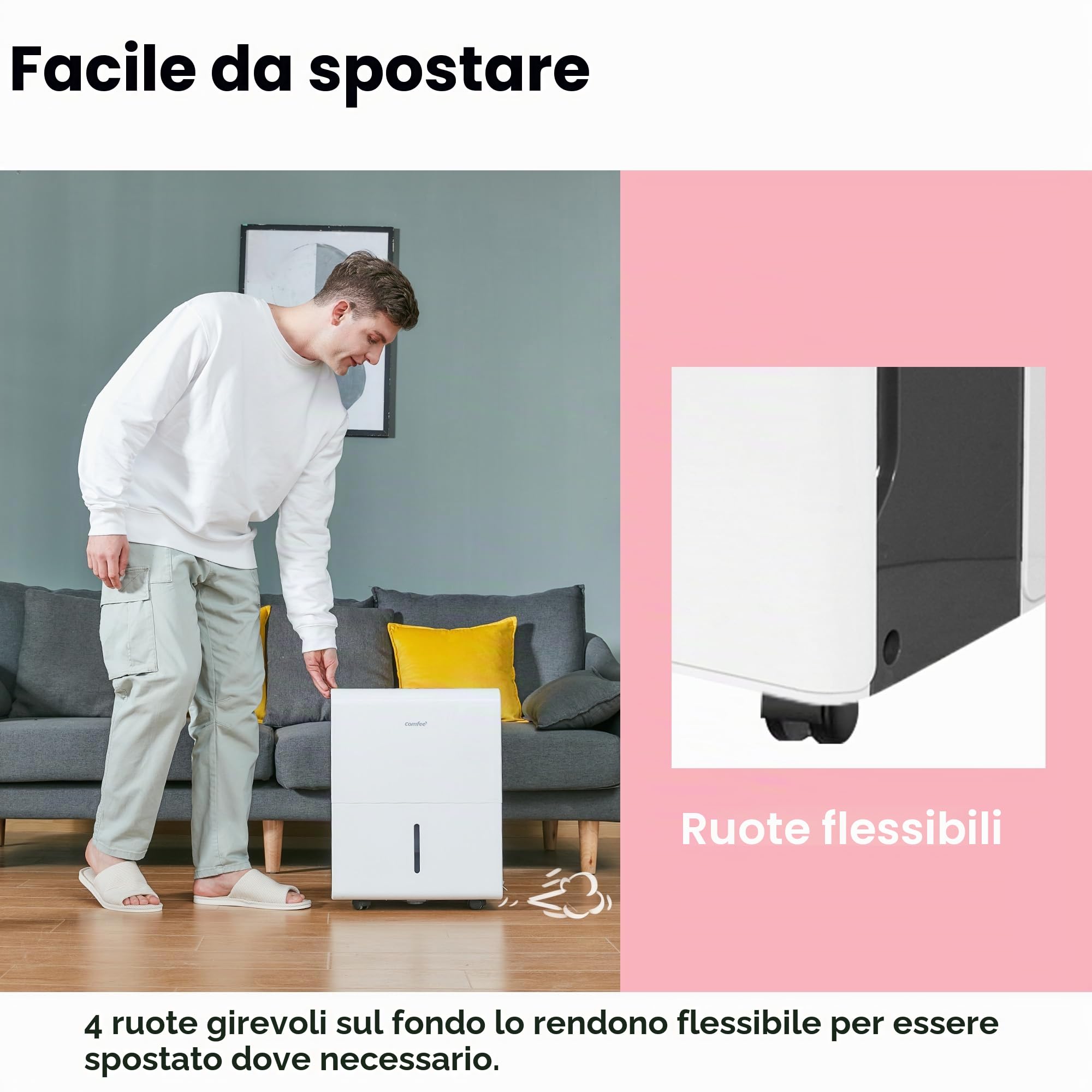 COMFEE' Deumidificatore 50L/giorno, Deumidificatore casa muffa adatto fino a 116㎡, Tanica da 6L, Ruote Piroettanti, Modalità Asciugatuta, Ridotta Rumorosità, MDDPE-50DEN7