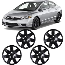 WolfX 16 Inch Hubcaps Set of 4 Wheel Rim Cover for Honda Civic 2006-2011 Only Fit for Steel Hub ABS+PC Material Wheel Rim Hub Cap Replacement, Black Lacquer