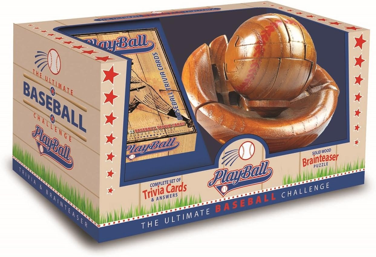 CHH 6140 4.5 Inch Wooden Baseball and Glove 3D Puzzle, Dark Wood Finish