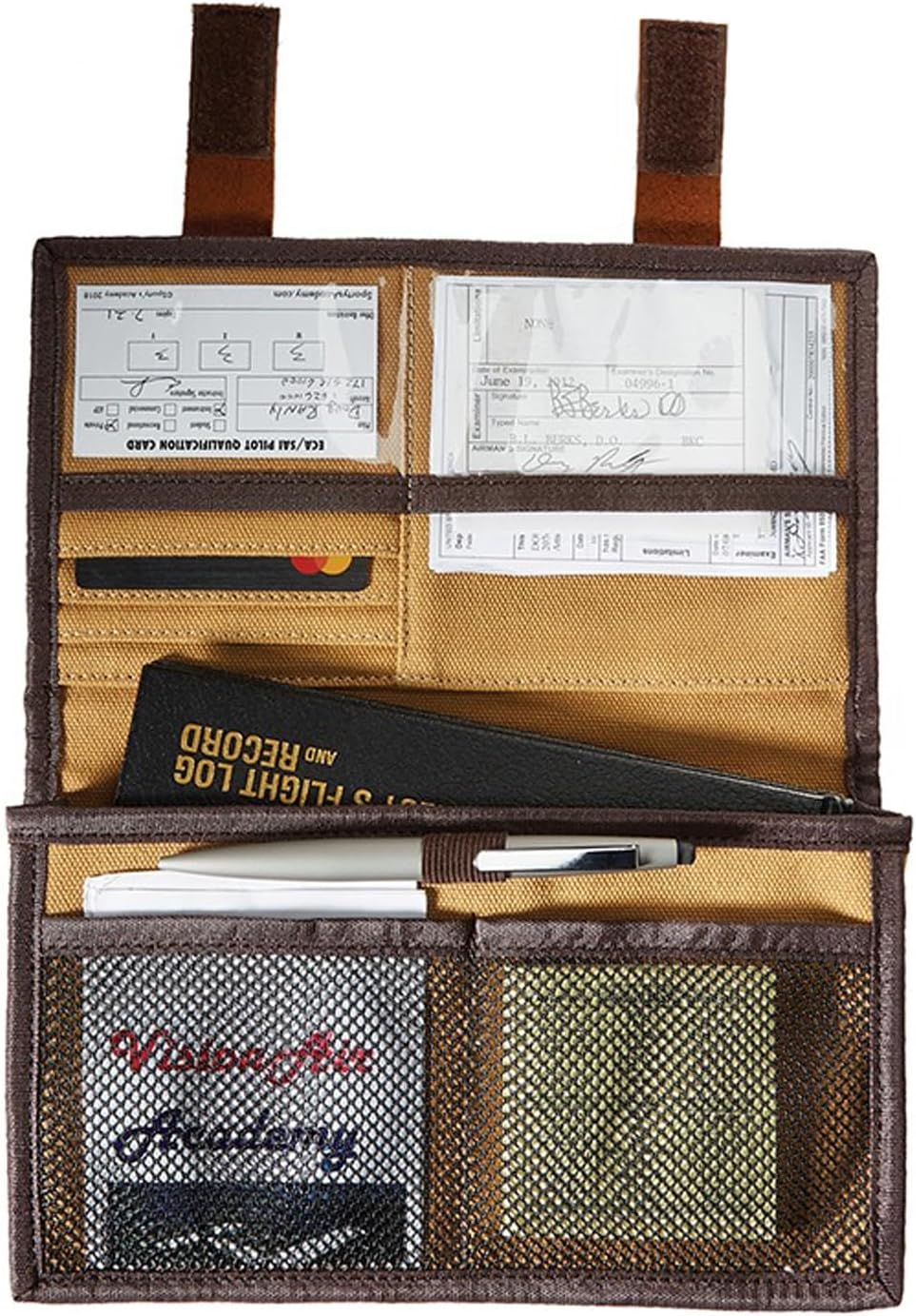 FLIGHT OUTFITTERS Unisex Bush Pilot Logbook Case | Grab-and-Go Canvas Organizer with Leather Closures | Multiple Pockets for Logbook and Accessories | One Loop for Storing a Pen or Stylus, Large