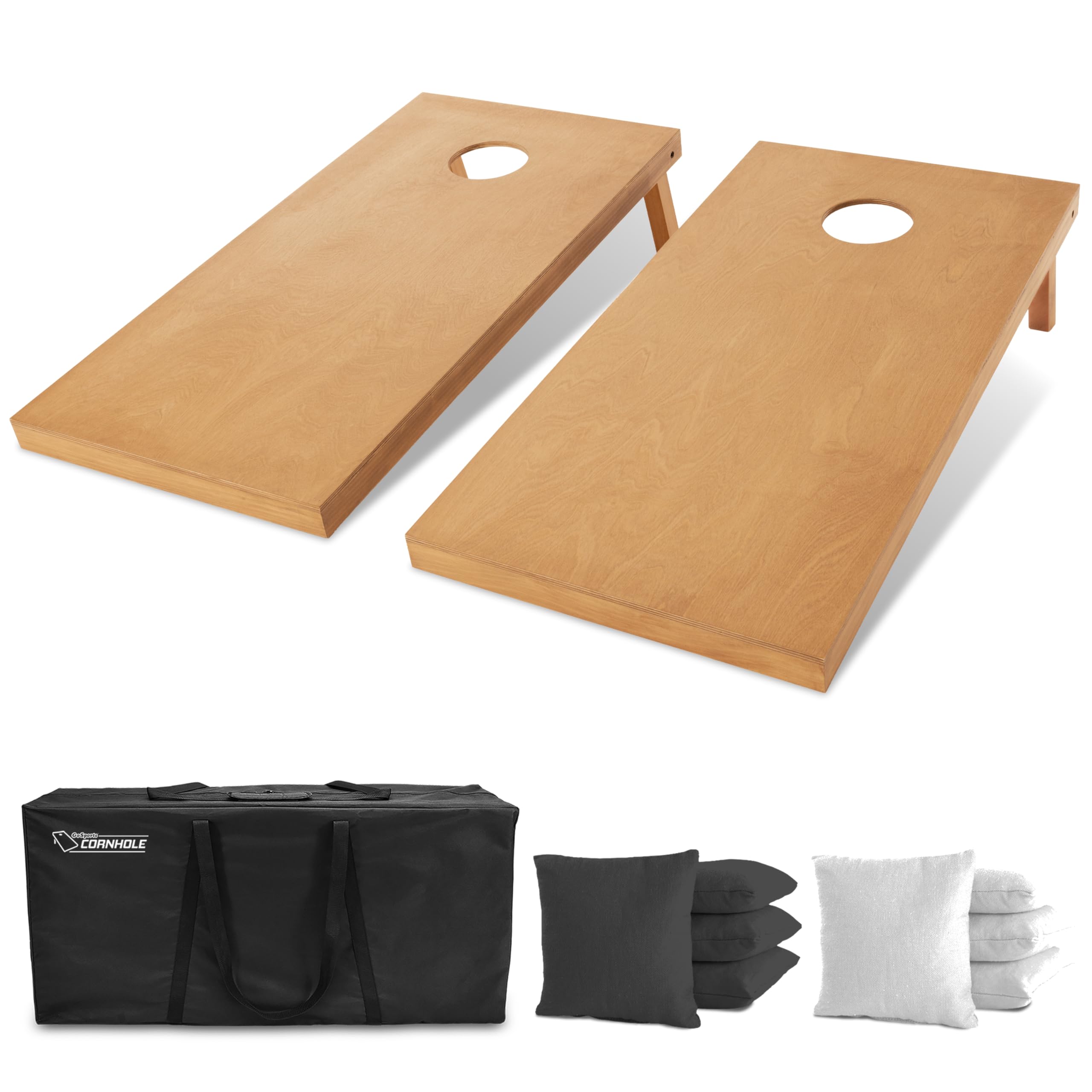 GoSports 4 ft x 2 ft Regulation Size Wooden Cornhole Boards Set with Light Brown Finish - Includes Carrying Case (Choose Your Colors)