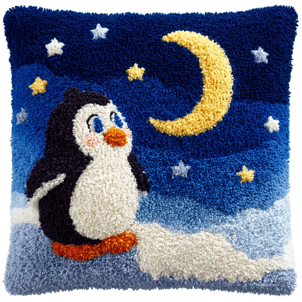 Kitquiver Latch Hook Kits for Adults Penguin Rug Cover Pillowcase Beginner DIY Needlework Embroidery Kits Handmade Set Craft Sofa Home Decor 43X43Cm