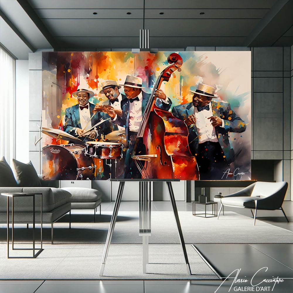 Stampa Musicista Jazz Stampa su Tela Musica Quadro Africano Decorazione Della Parete Soggiorno Tela Xxl Decorazione Camera Adulto Moderna Cornice Decorazione Della Parete Africa (120x80cm)