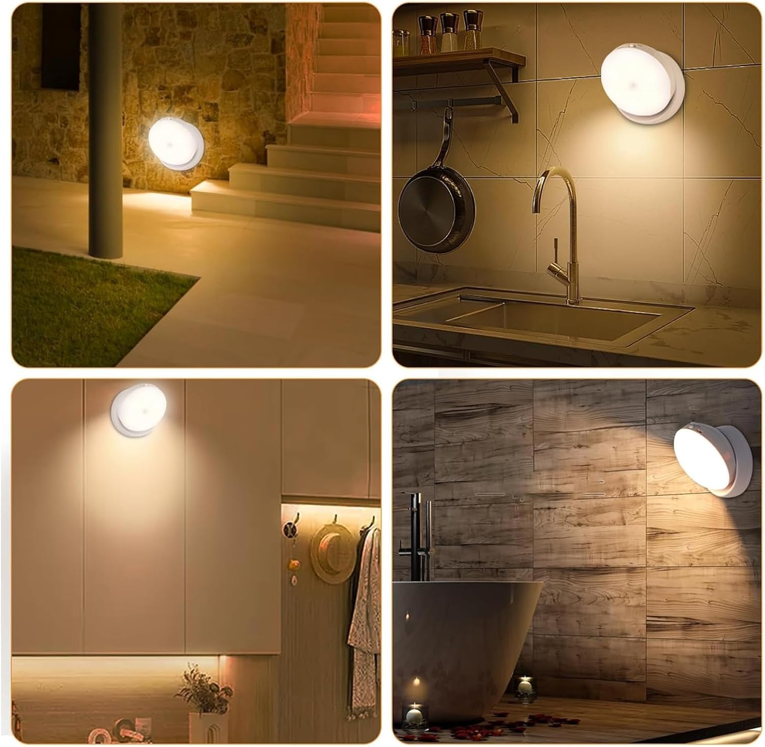 Luz Nocturna con Sensor de Movimiento (2 Piezas) Luz Nocturna Infantil Regulable (AUTO-OFF-ON), Luz de Noche Blanco Cálido para Armario, Pasillo, Escalera, Habitación (360 Grados 2 piezas)