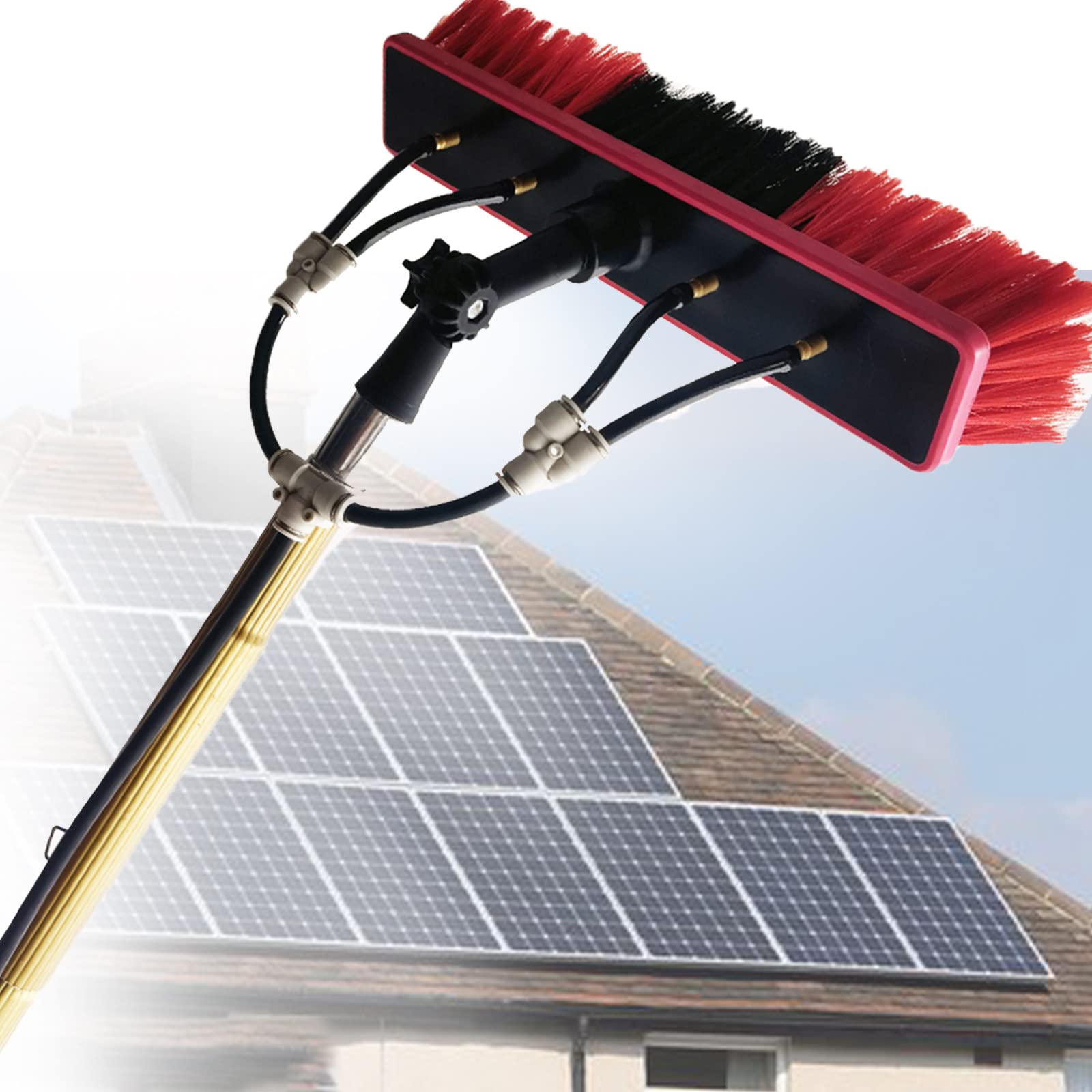 OLSKFUH Adjustable 3.6M Telescopic Water Fed Pole Kit - Window Cleaning Brush & Spray Washer For Outdoor Glass & Solar Panel Cleaning - Ultimate Cleaning Equipment,55cm Brush Head-8M/27FT