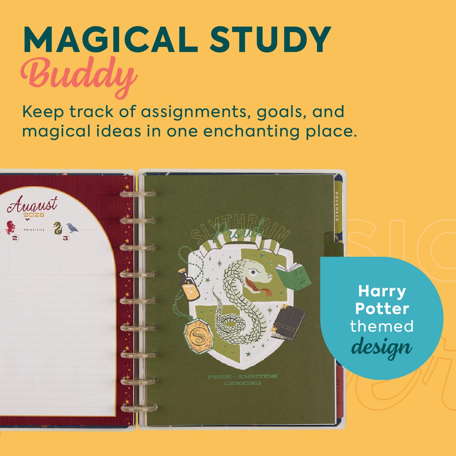 Happy Planner, agenda Harry Potter, 12 mesi luglio 2025-giugno 2026, formato classico, layout per studenti, ritorno a Hogwarts