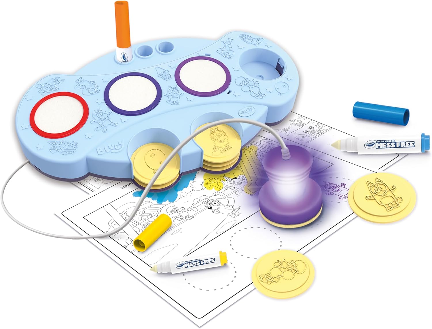 Crayola Bluey Color Wonder Magic Light-Up Stamper | Includes 10 Bluey Stamps, 3 Markers, Stickers & 18 Colouring Pages | Magic Colouring Fun for Kids Ages 3+