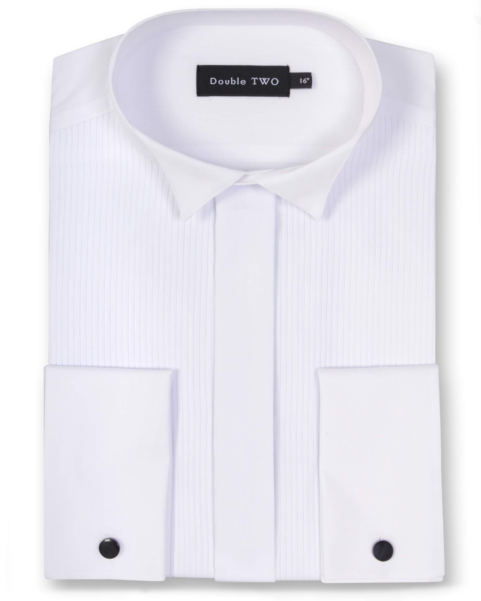 Double Two Men's White Formal Tuxedo Dress Shirt Regular Fit Double Cuff Wing Collar Ribbed Pique Front (As8, Neck, 21, Plus, Regular)