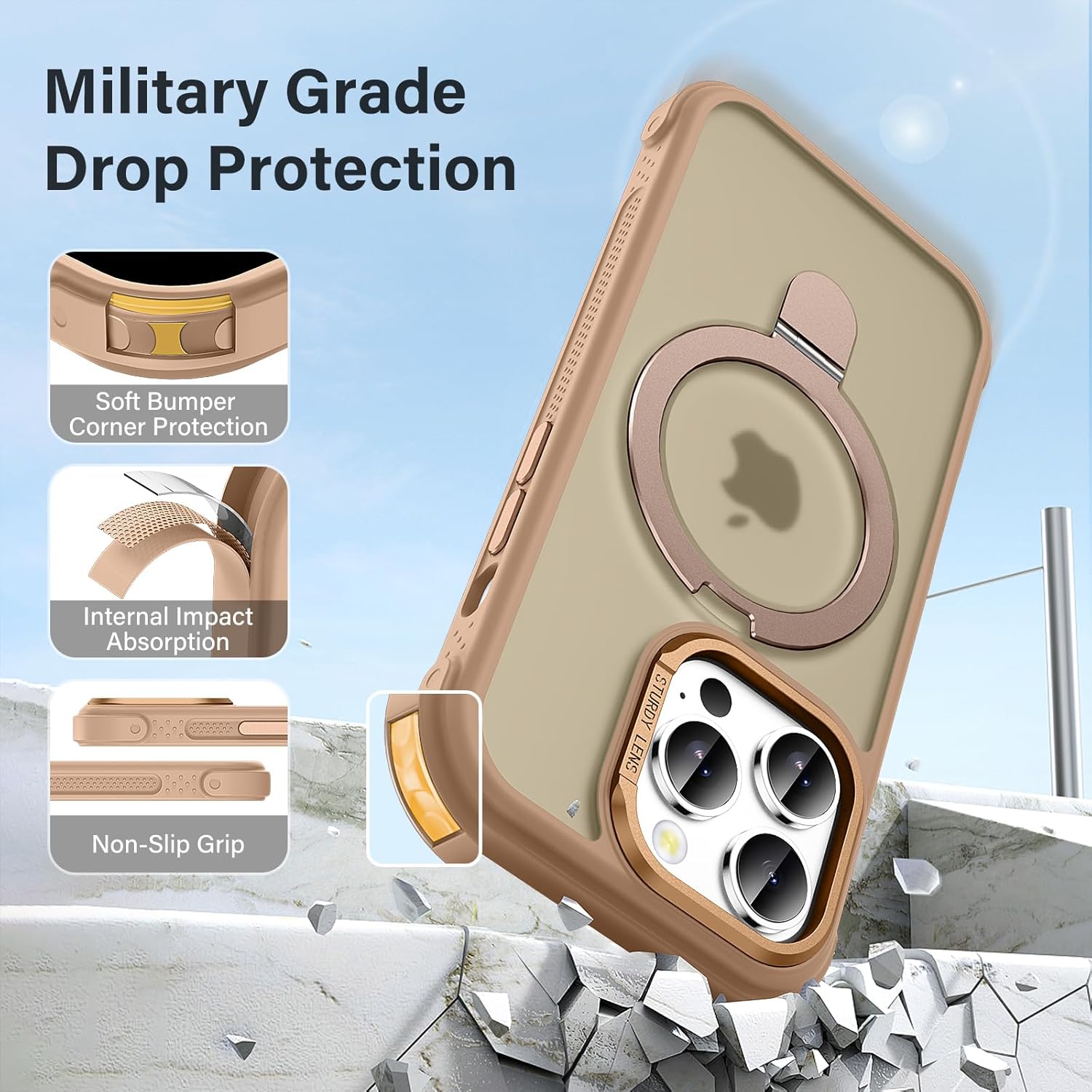 Designed for iPhone 14 Pro Max Case with Magnetic Stand, [Military Drop Protection][Great Grip Feeling] Matte Translucent Back Slim Shockproof Phone Cover for iPhone 14 Pro Max 6.7", Bronze