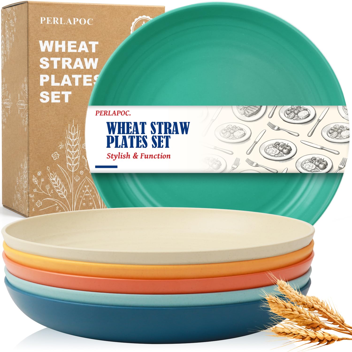 Reusable Wheat Straw Dinner Plates,11In Large Plastic Plates,Multi
