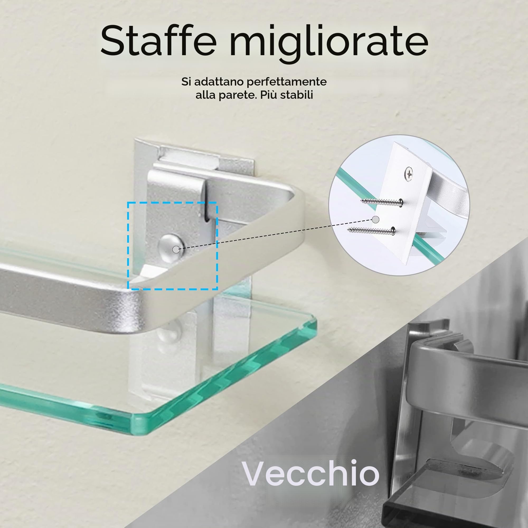 KES Mensola Bagno Mensole da Muro Vetro Mensola Dccia Vetro Temperato Rettangolare Alluminio Argento 2 Pacchi, A4126A-P2