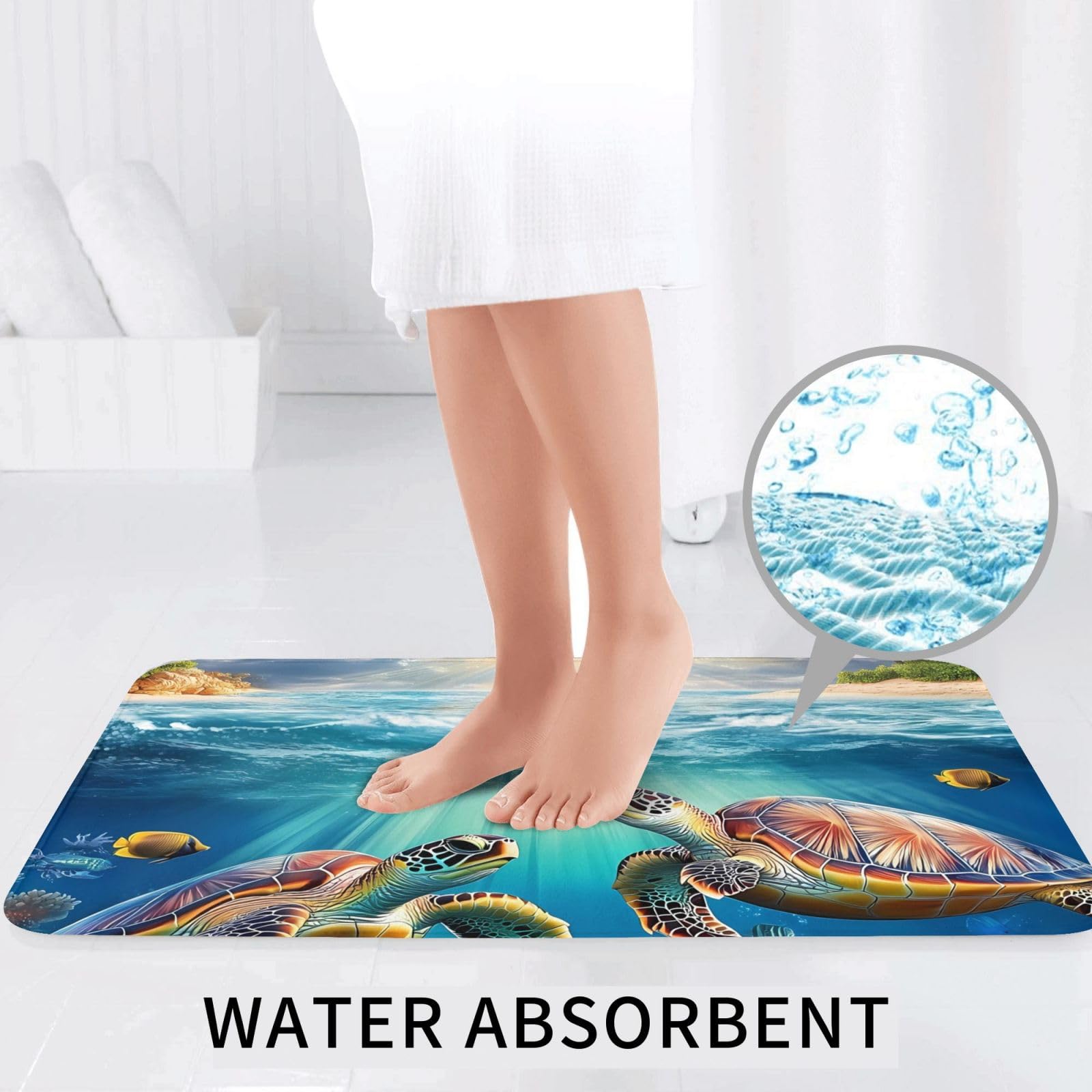 Set di 3 tappeti da bagno estivi a forma di tartaruga, morbidi e assorbenti, in memory foam e a forma di U, decorazione per la casa, ad asciugatura rapida