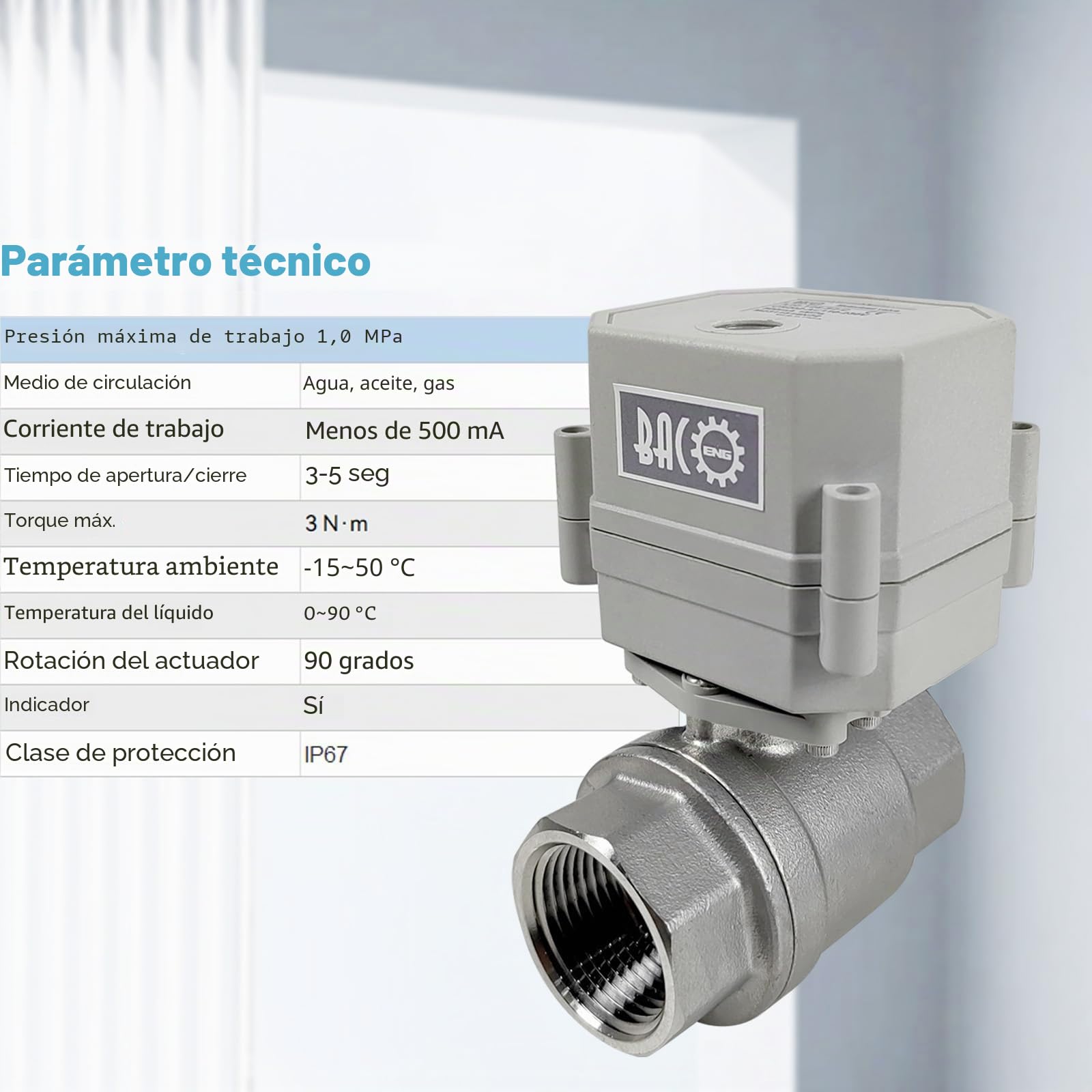 BACOENG 3/4" DN20 Válvula Motorizada de Esfera de 2 Vías, Válvula de Bola de Acero Inoxidable de AC110/230V CR202 NC con enchufe