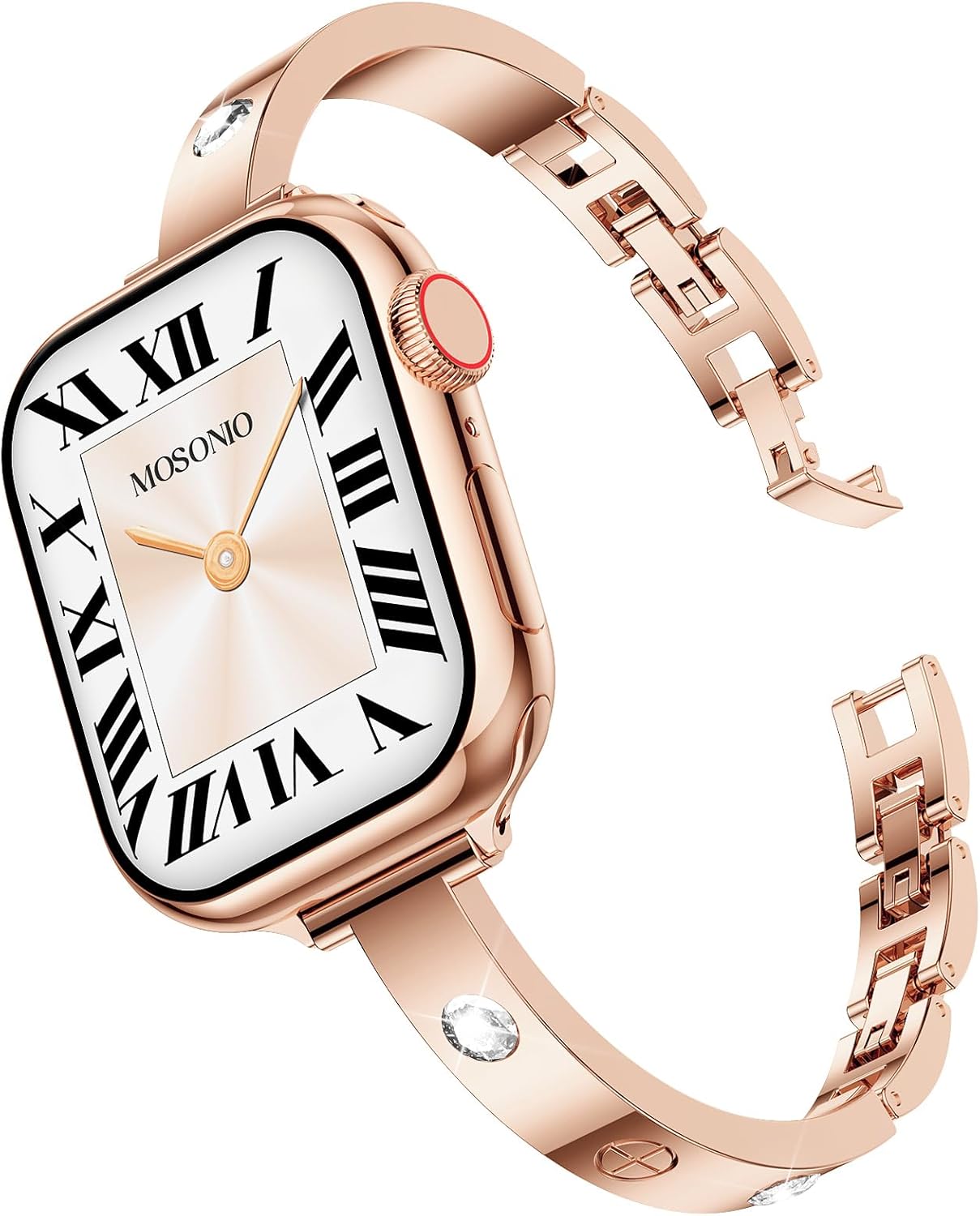 Mosonio Slim Bracelet Band with Sparkly Accents Compatible with Apple Watch Bands 46mm 45mm 44mm 49mm 42mm(Series 3 2 1)/ 38mm 40mm 41mm 42mm(Series 11 10) for Women, Stylish Adjustable Link Thin Metal Strap for iwatch Ultra Series 11 10 9 8 7 6 5 4 SE 3 2 1 - Image 7