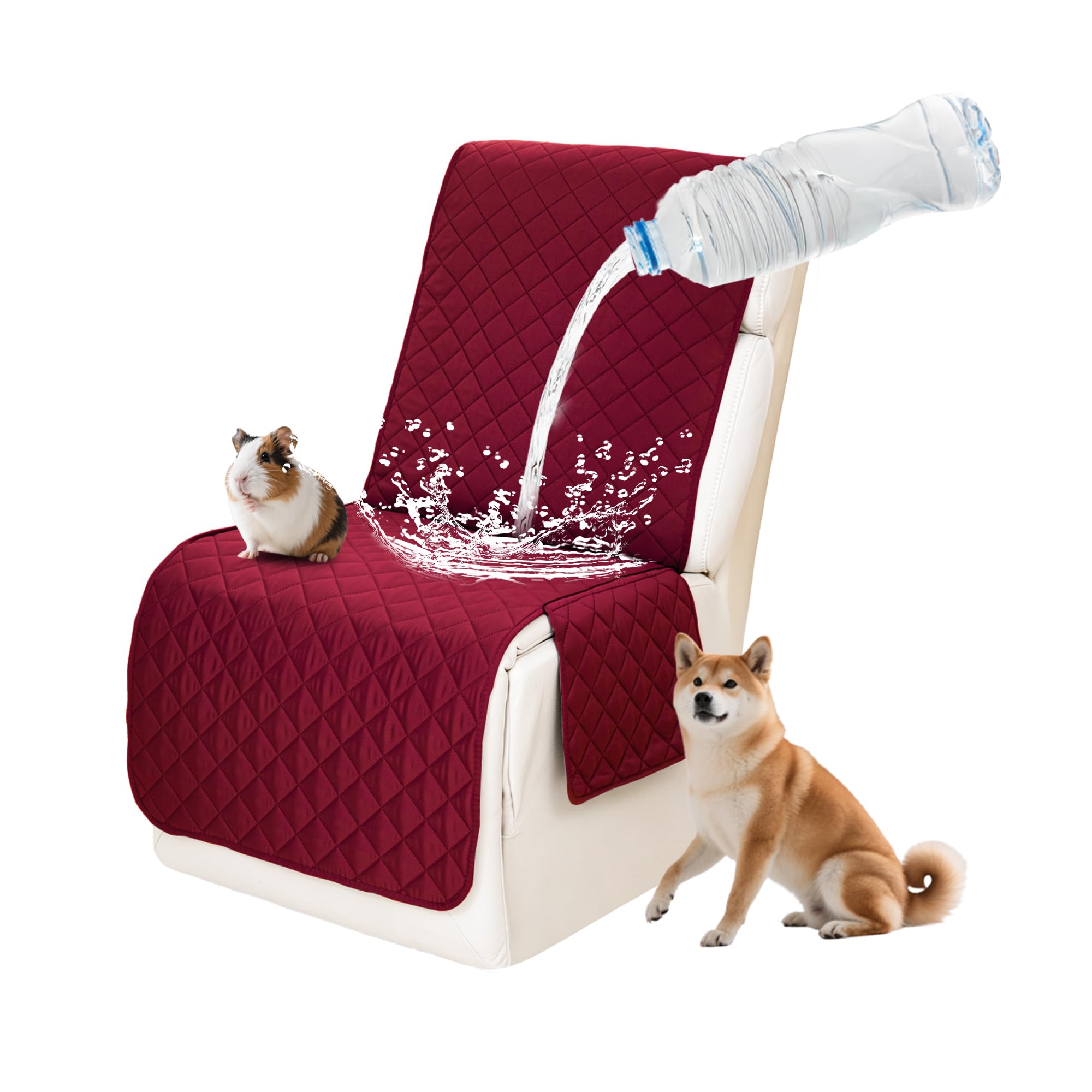 Waterproof Sectional Reclining Couch Covers L Shaped Recliner Sectional Sofa Cover 1 Piece Non Slip Washable Corner Recliner Slipcover Set for Pet Dog (Additional Seat Cover, Dark Red)