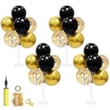 Black and Gold Party Decorations Balloon Stand Table Centerpieces for Birthday Wedding Retirement Anniversary Father's Day Halloween New Years Graduation Decorations 2025 (Black gold set4)