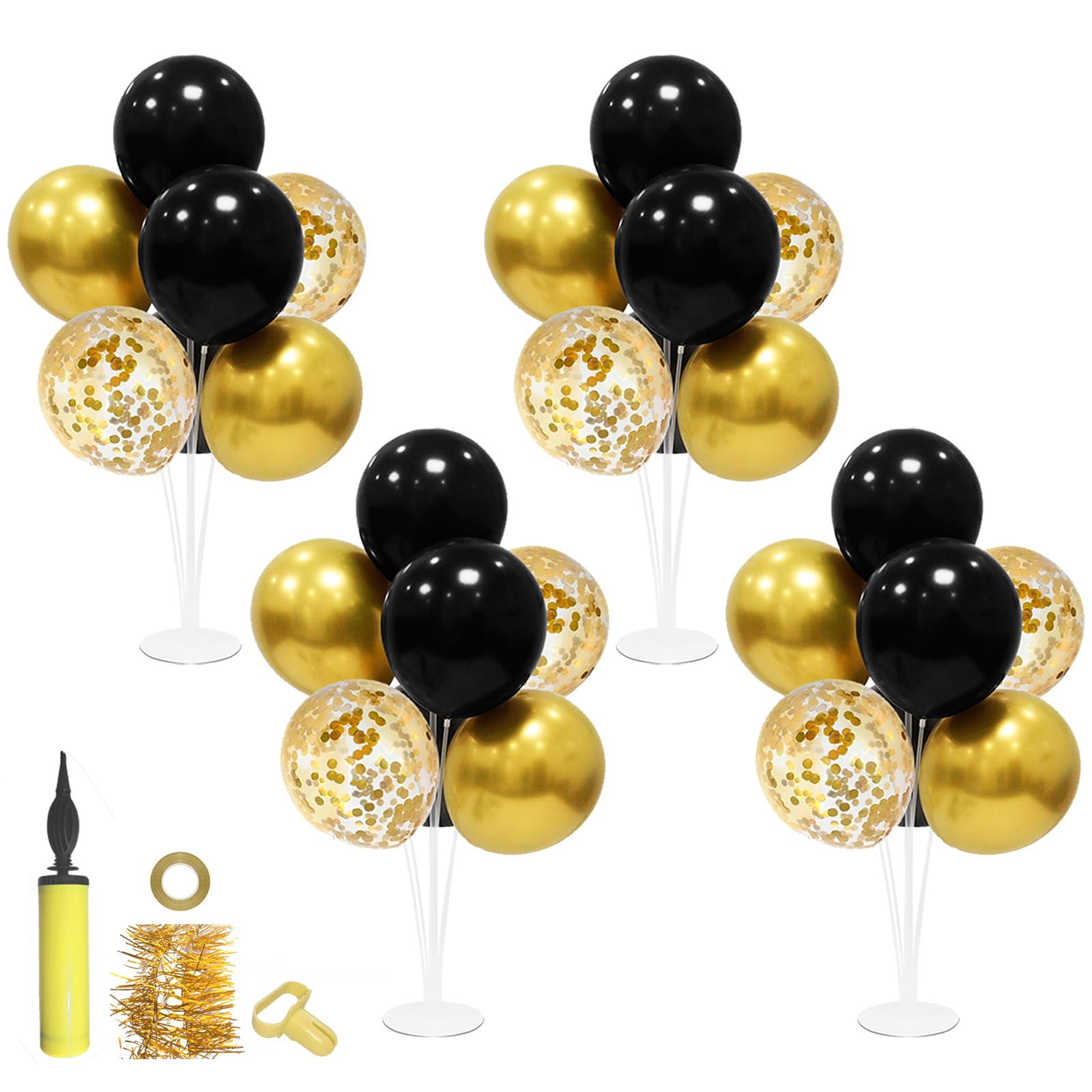ZJDHPTY Black and Gold Balloon Stand Centerpiece Table Decorations Black and Gold Party Decorations for Birthday Wedding Retirement Anniversary Father's Day New Year Graduation 2024(Black gold set4)