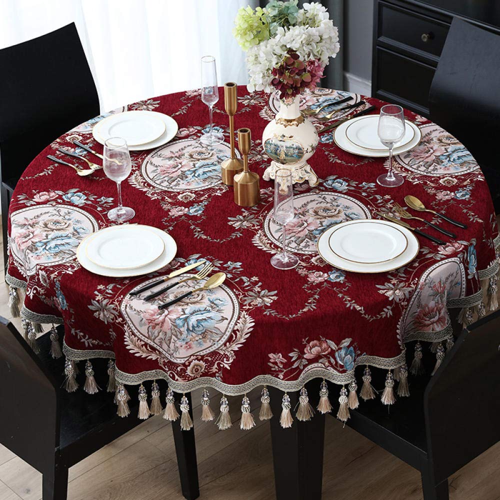 Grande nappe de table ronde européenne de salon en tissu haut de gamme