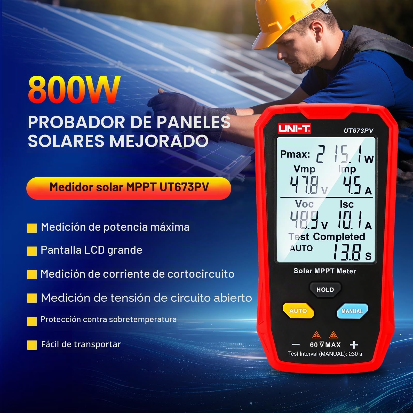 UNI-T UT673PV - Medidor solar MPPT