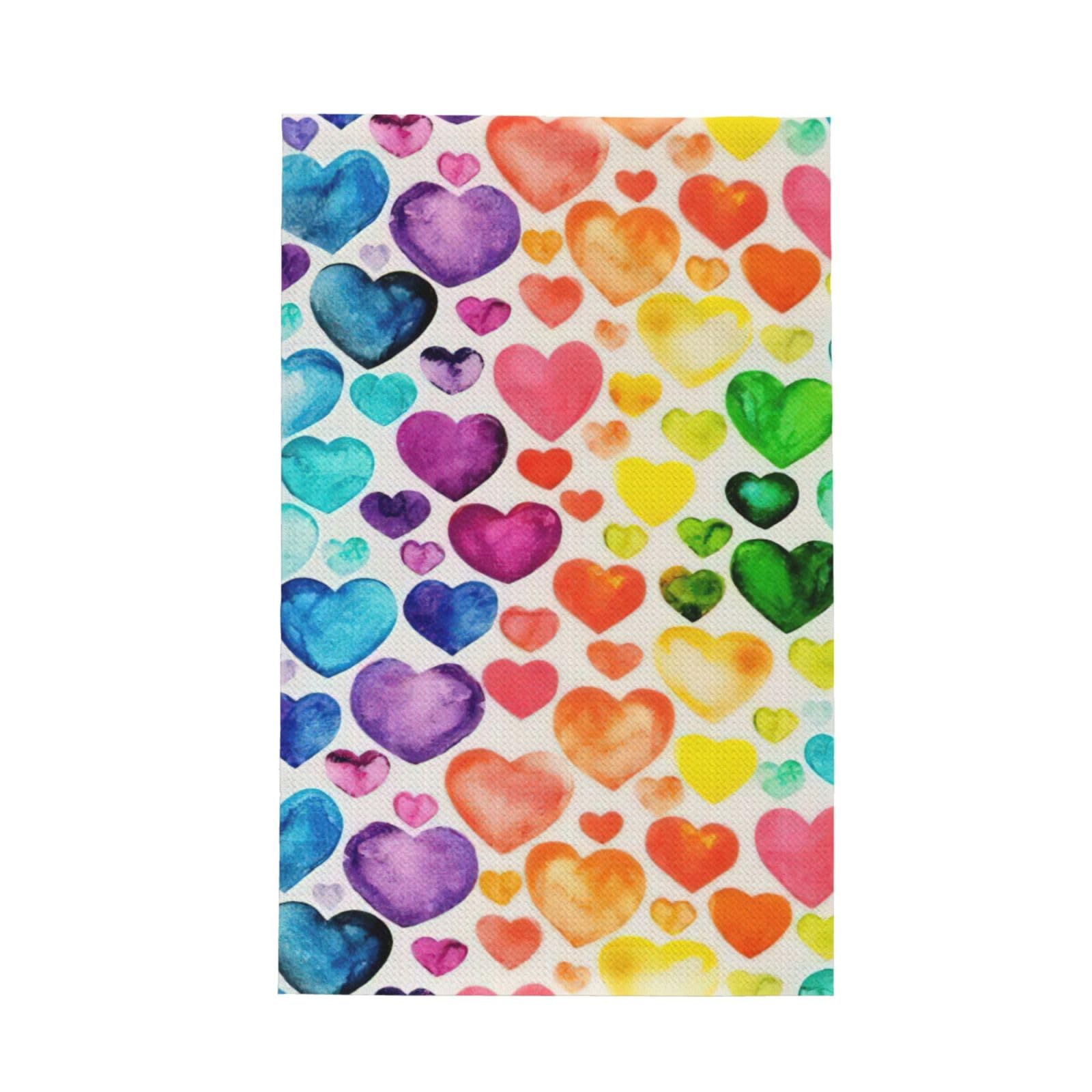 CKGODGF Rainbow Hearts Print Absorbent Waffle Dishcloths,Kitchen Towels With Hanging Loops,Tea Towels.
