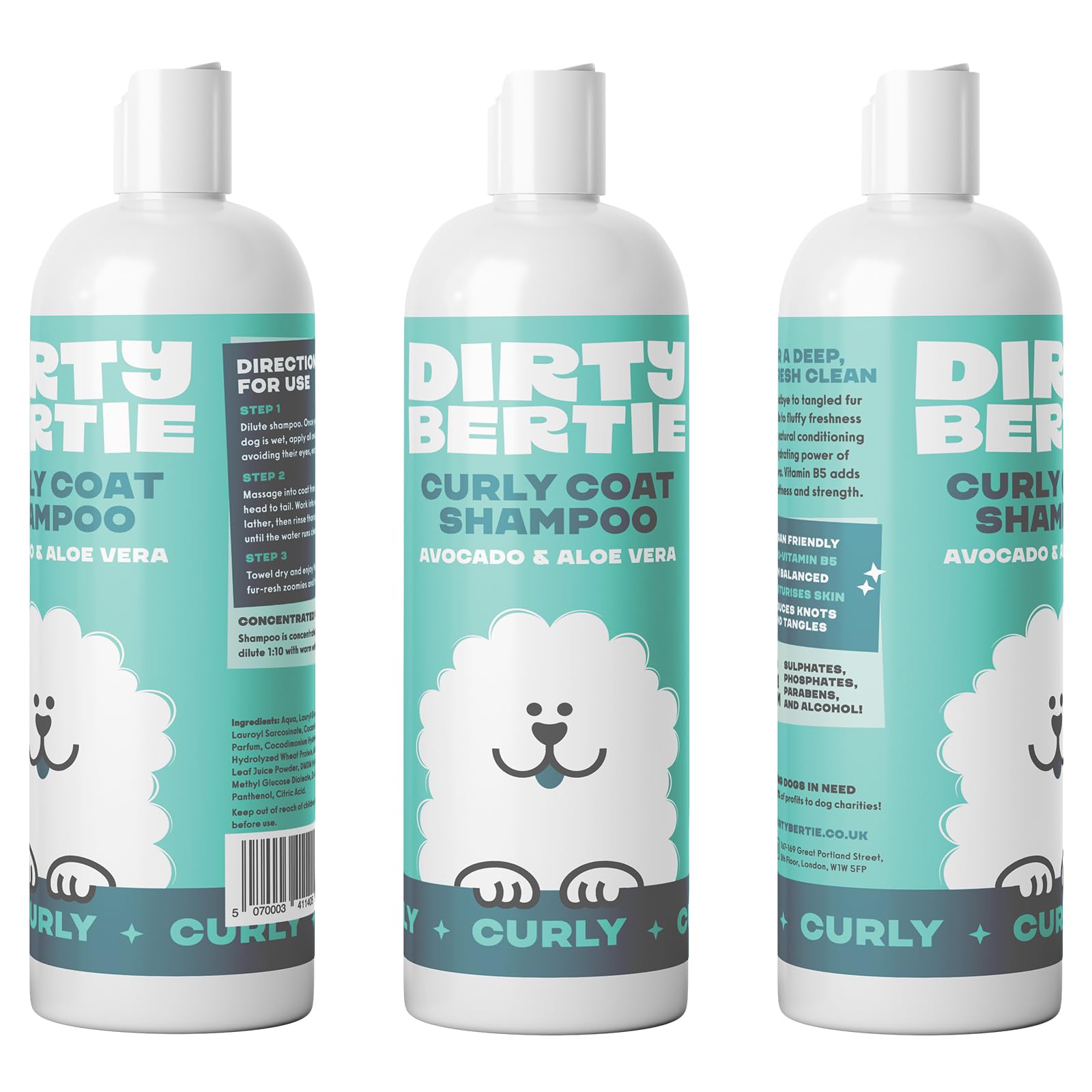 Dirty Bertie Curly Coat Dog Shampoo with Avocado & Aloe Vera, Vegan Dog Grooming Shampoo for Poodles Cockapoos, Bichon Frisés - Image 3