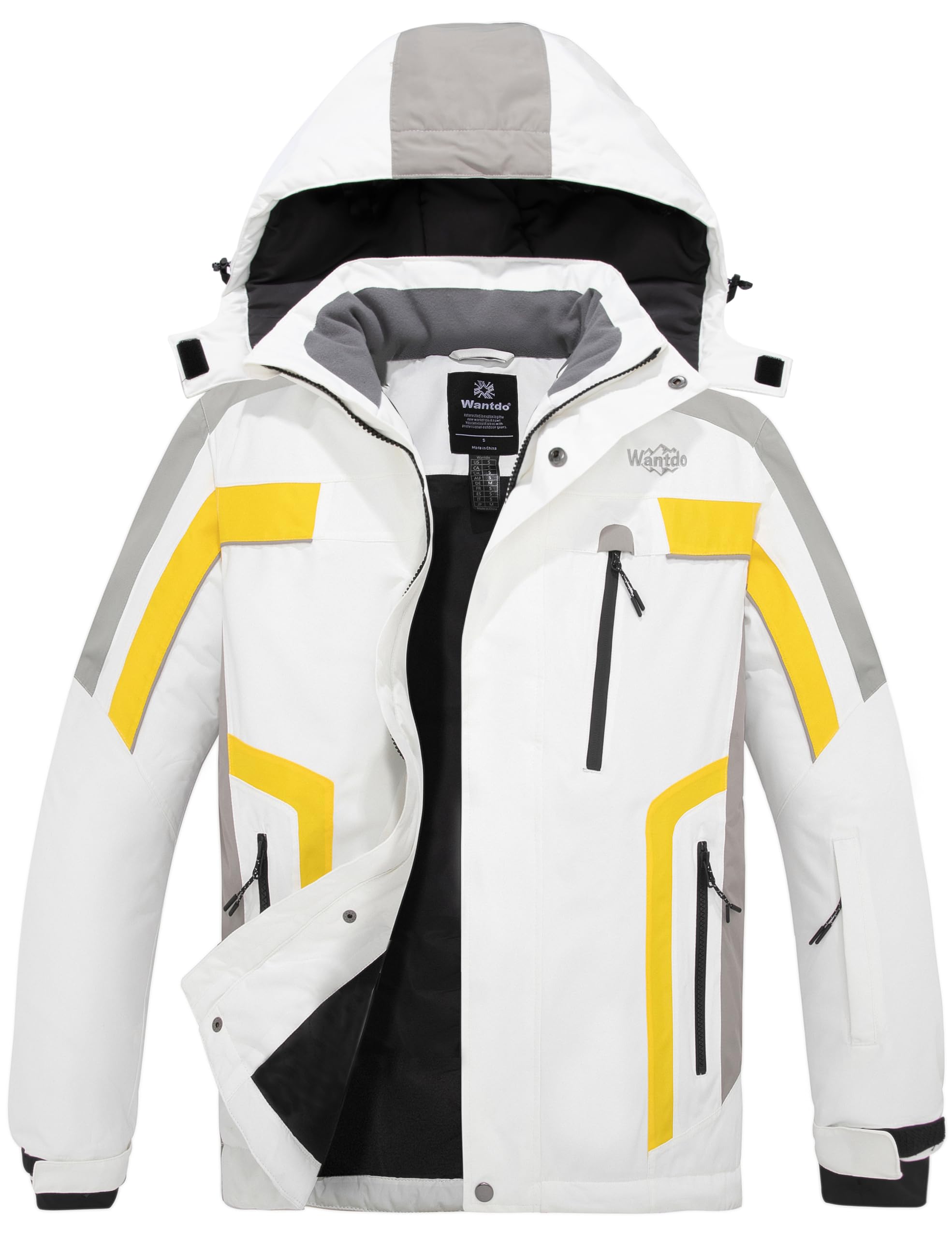 Wantdo Chaqueta de Esquí Montaña Impermeable Chaqueta Cálida Aislada con Vellón Parka con Capucha de Nieve Invierno Abrigo para Exteriores Snowboard para Hombre