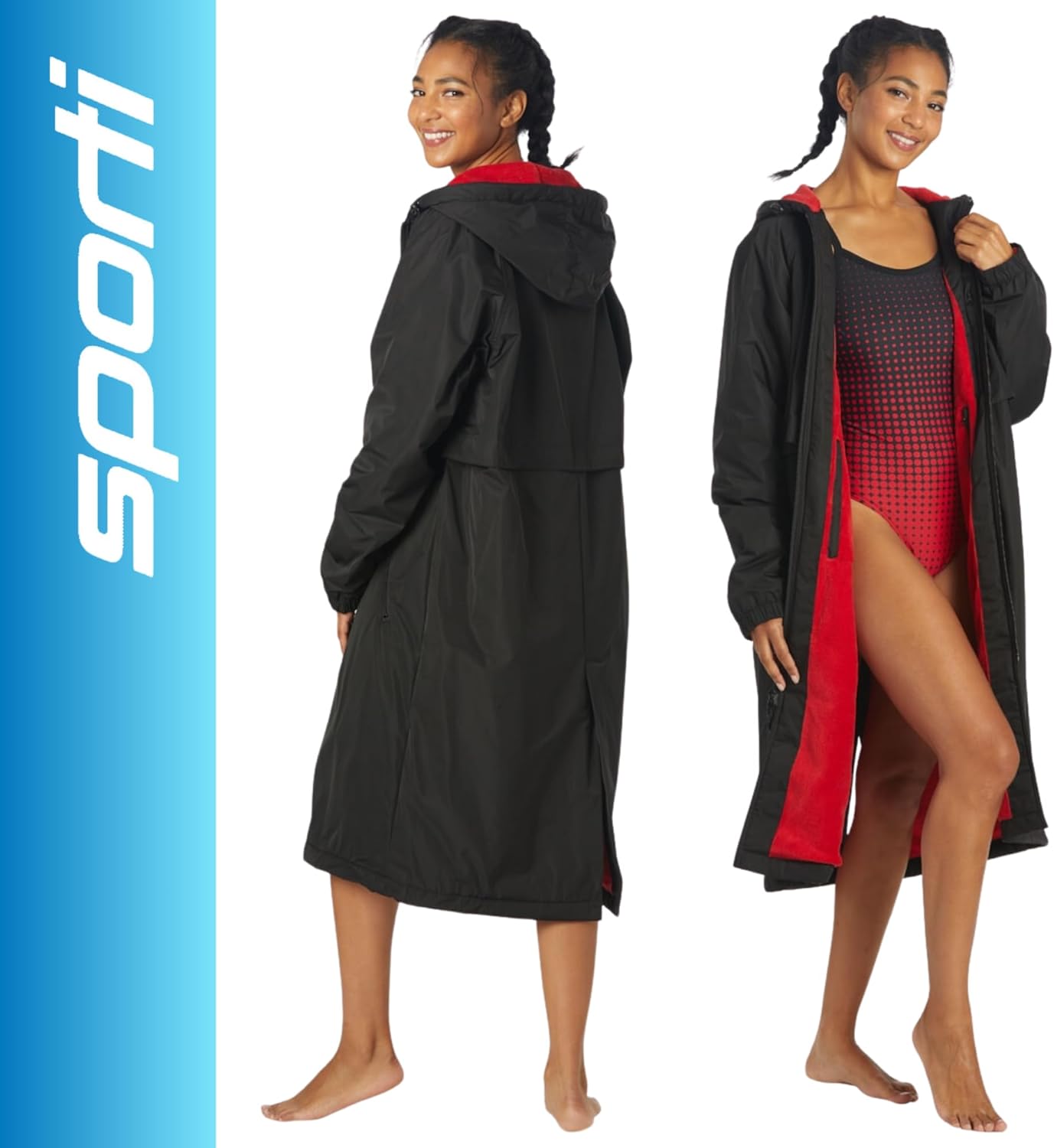 Sporti Unisex Swim Parka with Comfort Plush Fleece Lining, Multi Pocket Zipper - Water Resistant Swim Coats for Women & Men