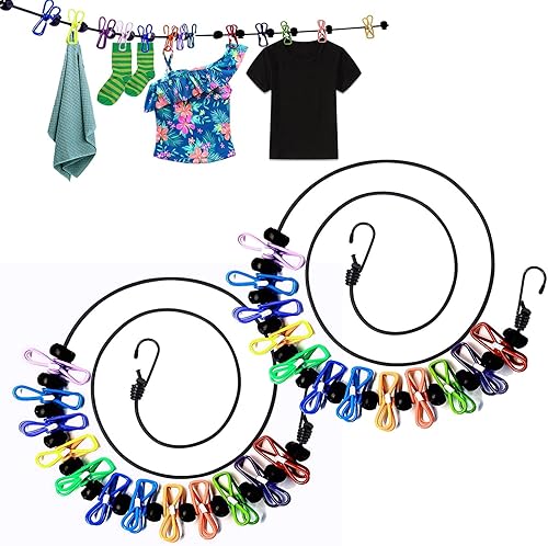 Miniatura 9 de Newraturner 1 paquete de tendedero portátil con 12 pinzas para la ropa, tendedero de viaje resistente al viento, elástico, retráctil, línea de ropa