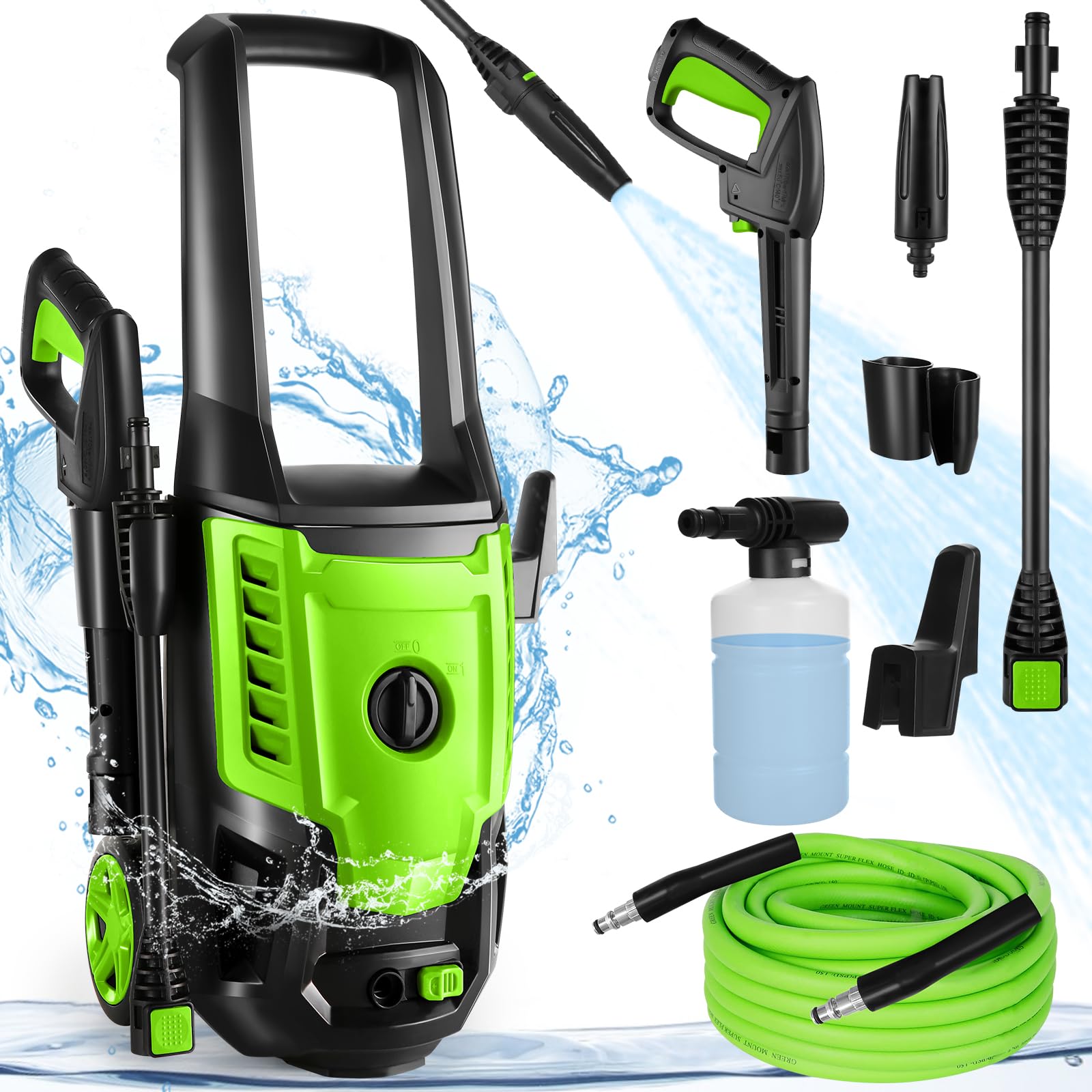 ?????????????? ???????????????? ???????????????? ????????????, ??.5?????? 18?????? High Power Washer with 4 Nozzles, Soap Bottle for Cleaning Car/Driveway/Patio (Green, without Hose Reel)