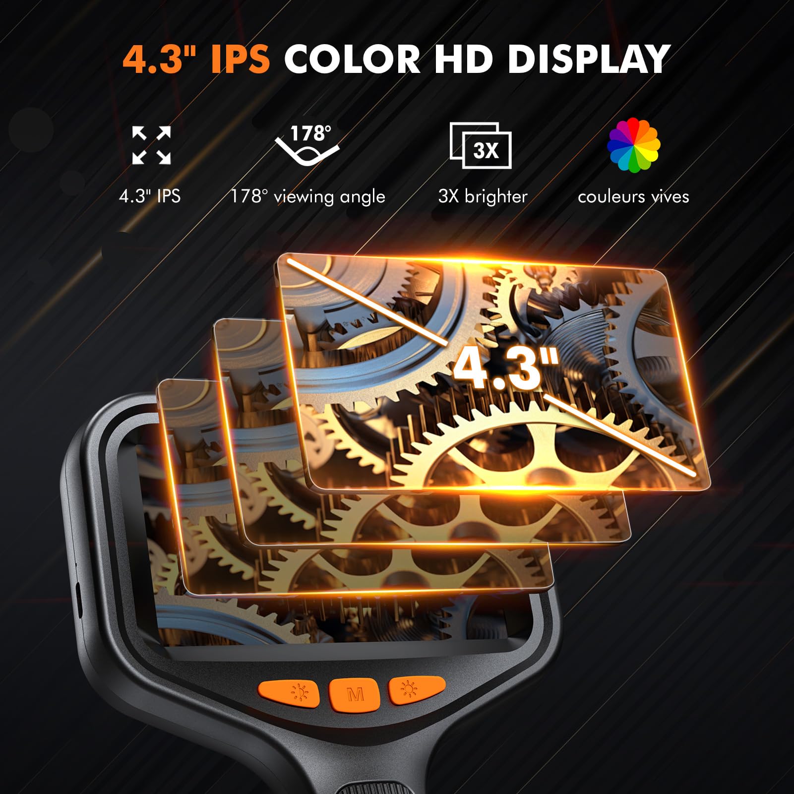 Lovcoyo 4.3" Endoscopio Professionale, 1920P HD Telecamera Endoscopica,Impermeabile IP67 telecamera ispezione tubi con 8 luci LED,Endoscopio Industriale,16.5FT/5, 2600mAh