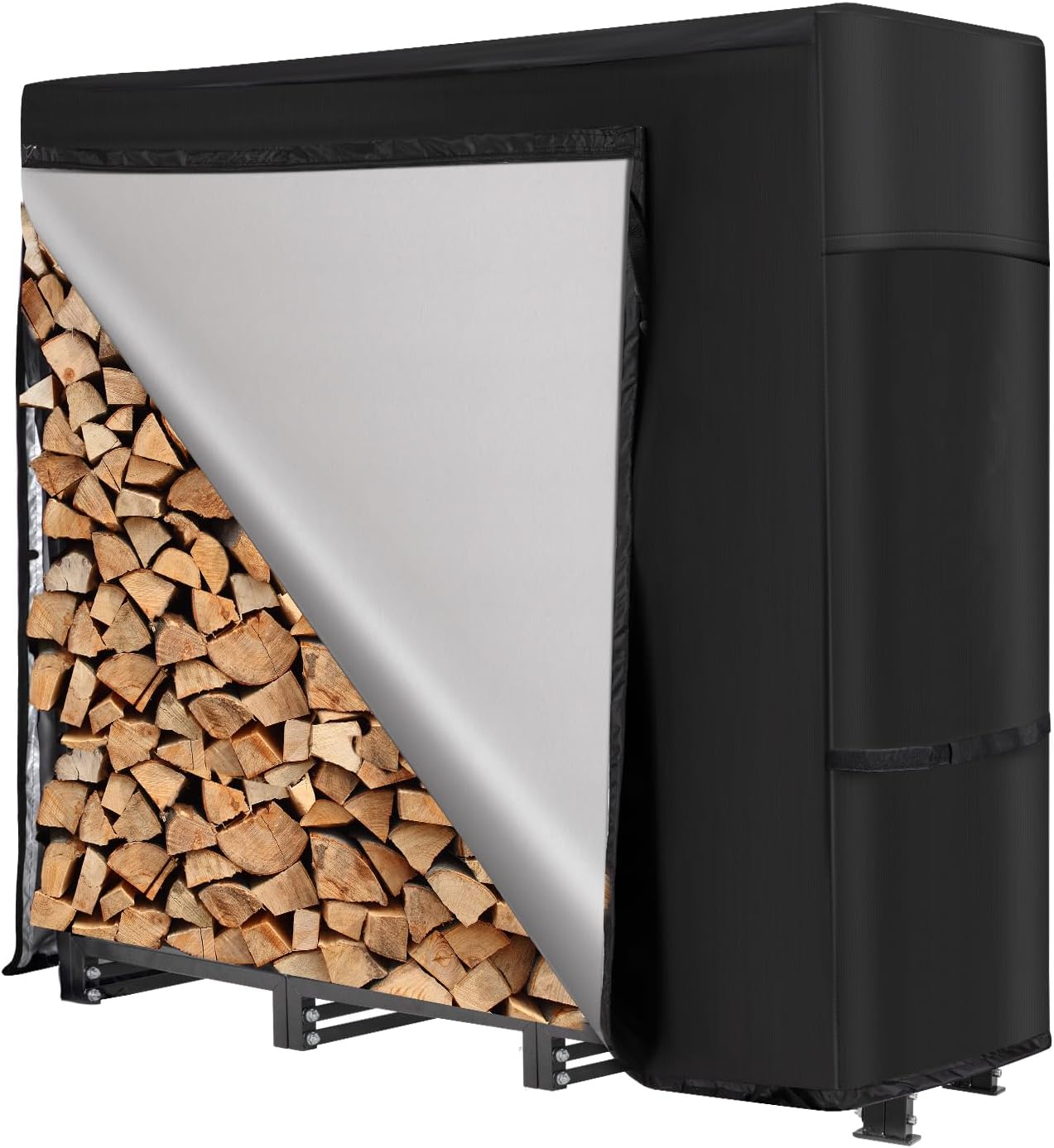 nalone 4FT Outdoor Firewood Rack with Cover, Heavy Duty Square Strong Stand Rack with Waterproof Cover for Fireplace Fire Pits Wood Pile Storage Holder Lumber Rack