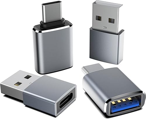 LERTOSEN Paquete de 4 adaptadores USB a USB C, 2 convertidores de cargador tipo C hembra a A macho. 2 USB C macho a USB hembra. Adaptador OTG para