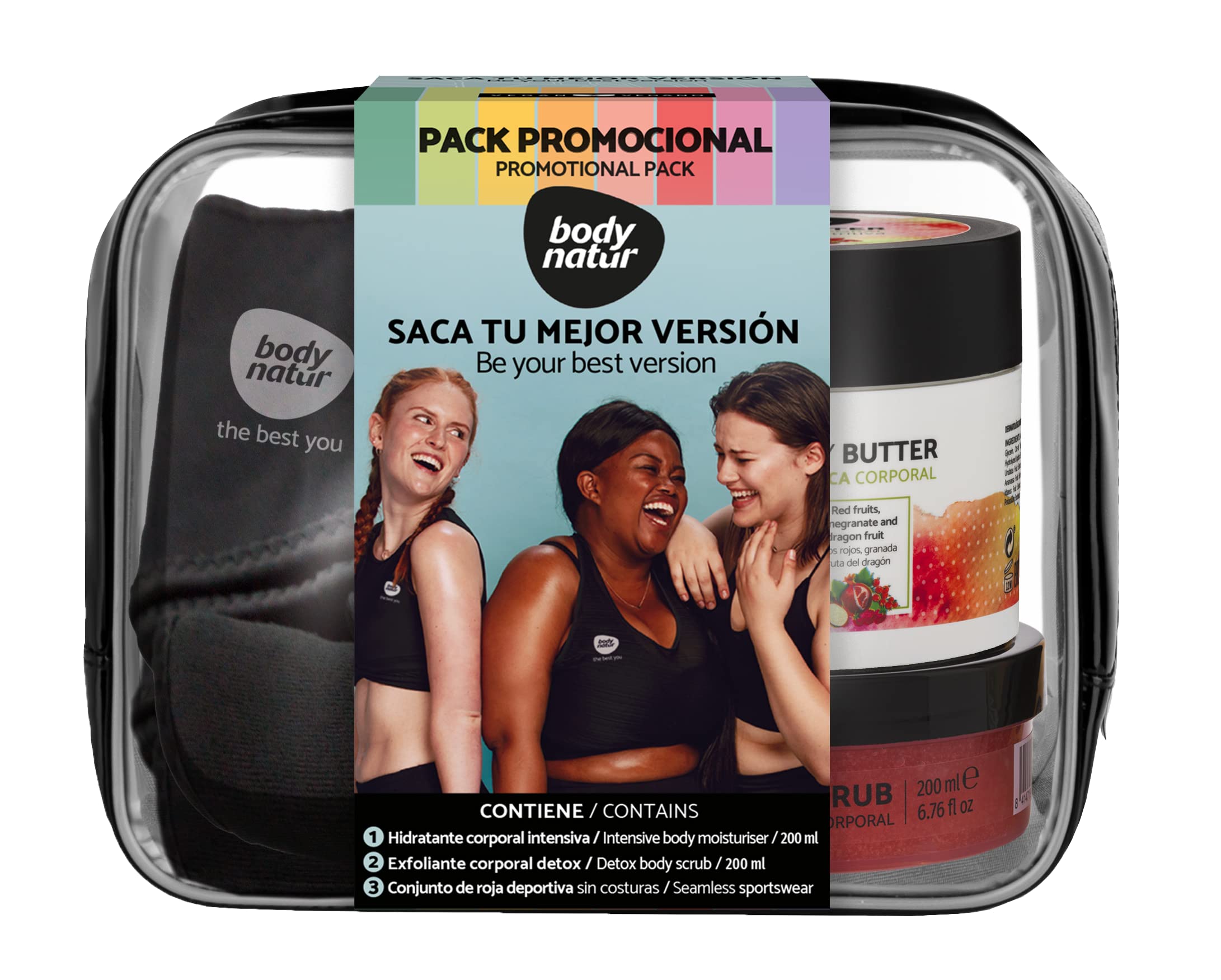 BODYNATUR - Pack Deportivo Cuidado Corporal - Exfoliante + Manteca + Conjunto Deporte Mujer 2 Piezas Talla Única