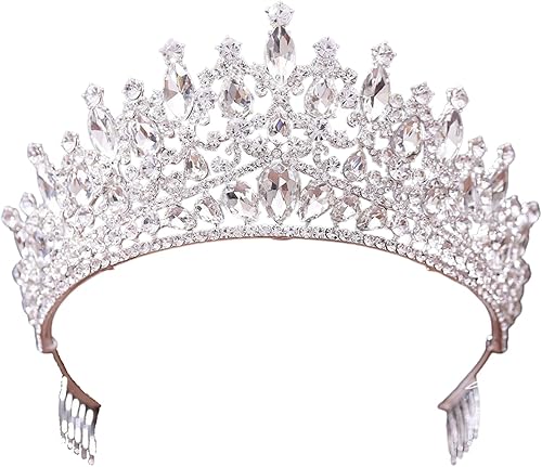 Tiara y corona con peine para mujeres y niñas, diadema plateada, diamantes de imitación, novia, boda, graduación, cumpleaños, cosplay