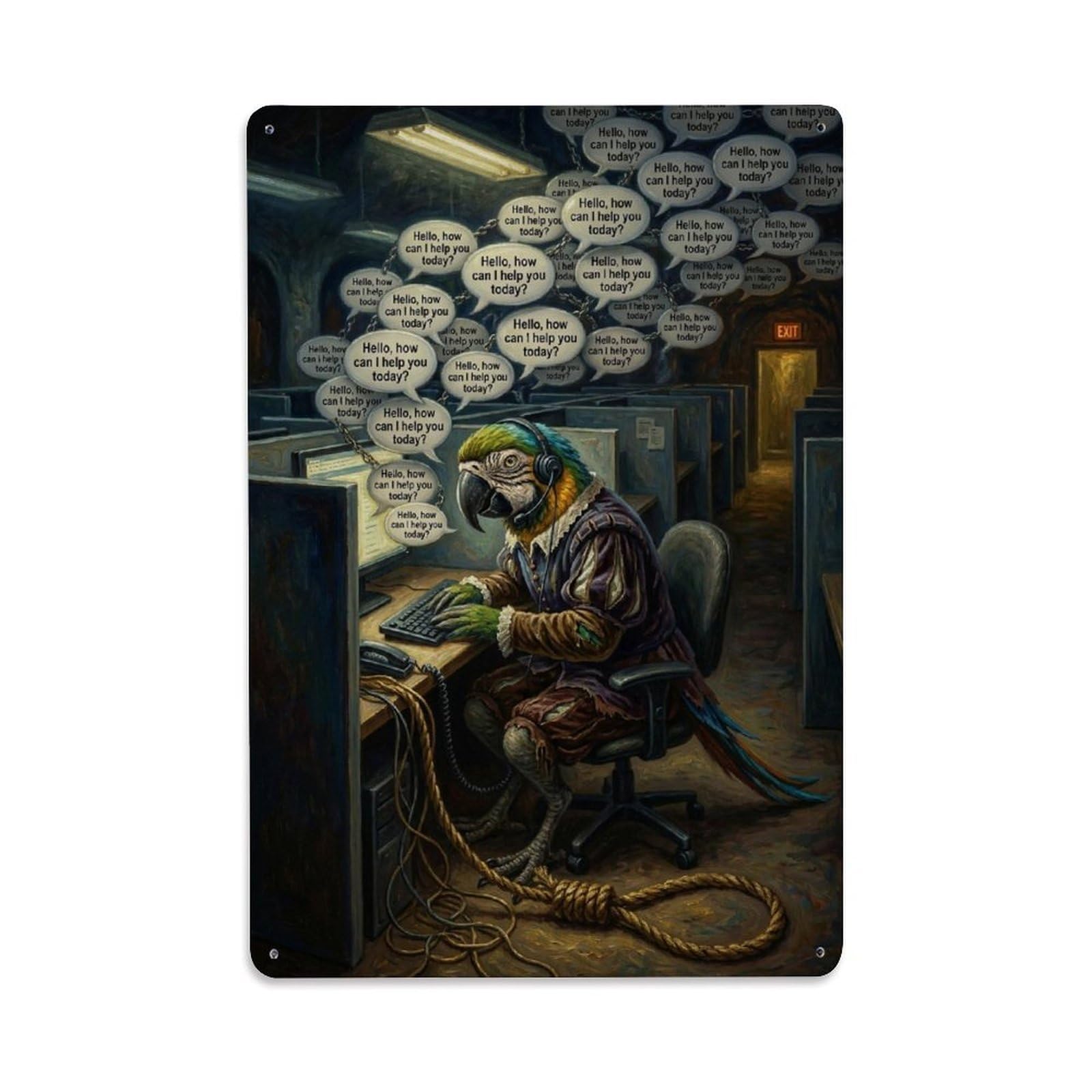 Wildlife Nature Surreal Vintage Animal Parrot Customer Service Metal Tin Sign Plaque Wall Decor for Cafe, Man Cave, Club Bar, Office, Home Garden Round Metal Poster 8x12Inch