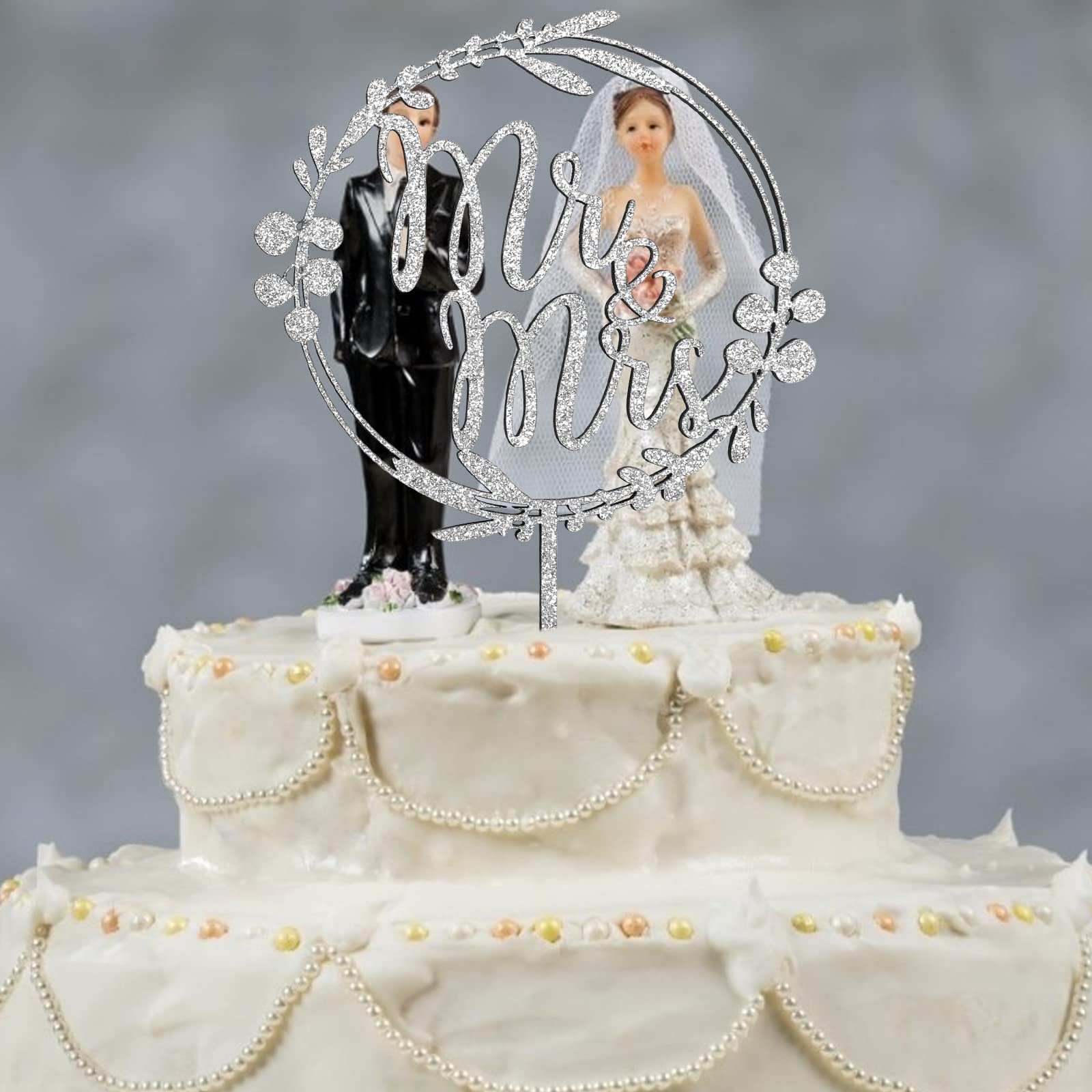Topper Per Torta Nuziale Mr & Mrs Con Strass Dorati - Decorazione Elegante Per Matrimonio