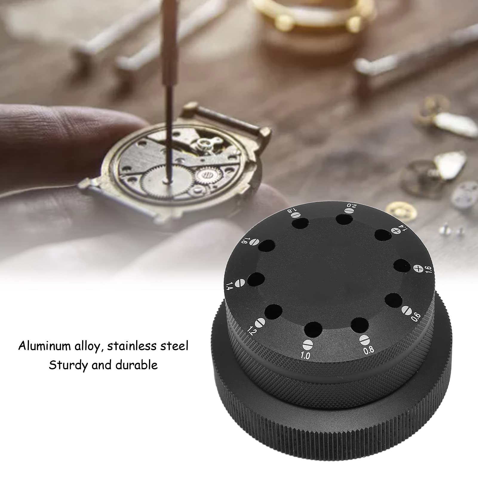 Base de destornillador para reloj de aluminio ZenithAur, 10 orificios de 0.6 a 2.0 mm