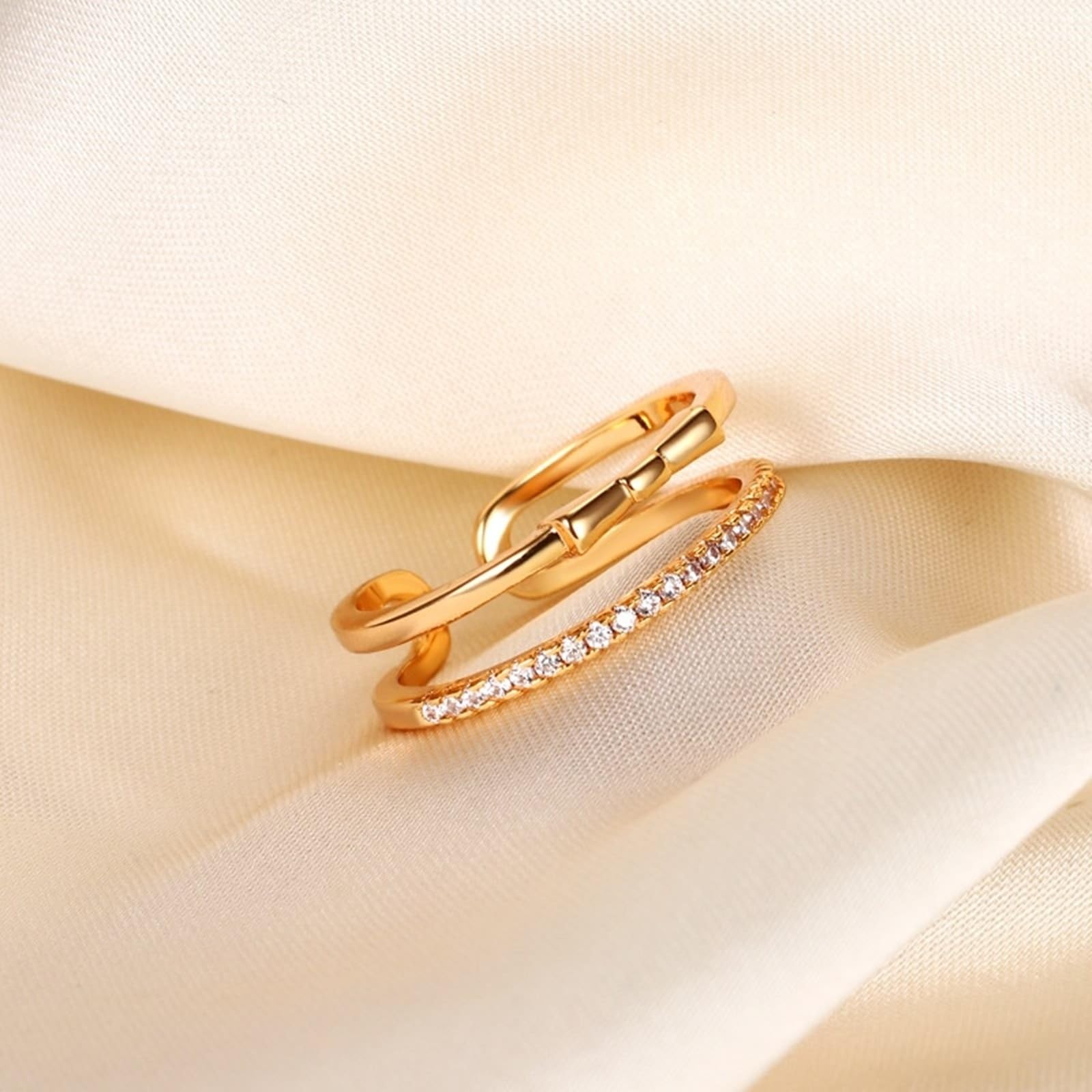 Anello da donna in oro giallo 9 carati, con diamanti di laboratorio, bianco, anello aperto, anello di fidanzamento