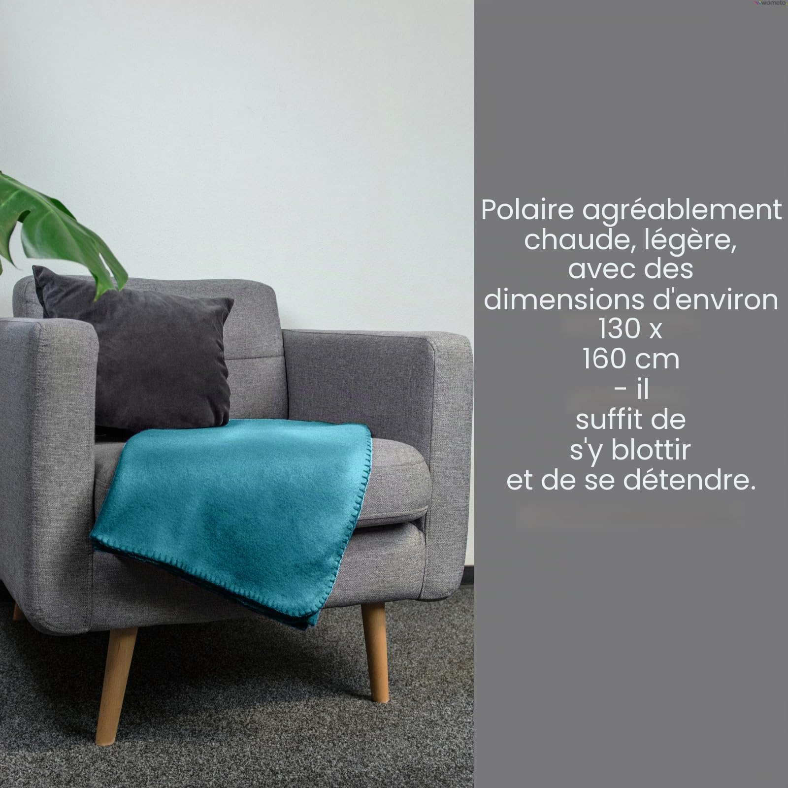 wometo Lot de 10 couvertures polaires oekoTex 130 x 160 cm, env. 400 g, avec anti-boulochage et bord surjeté, turquoise