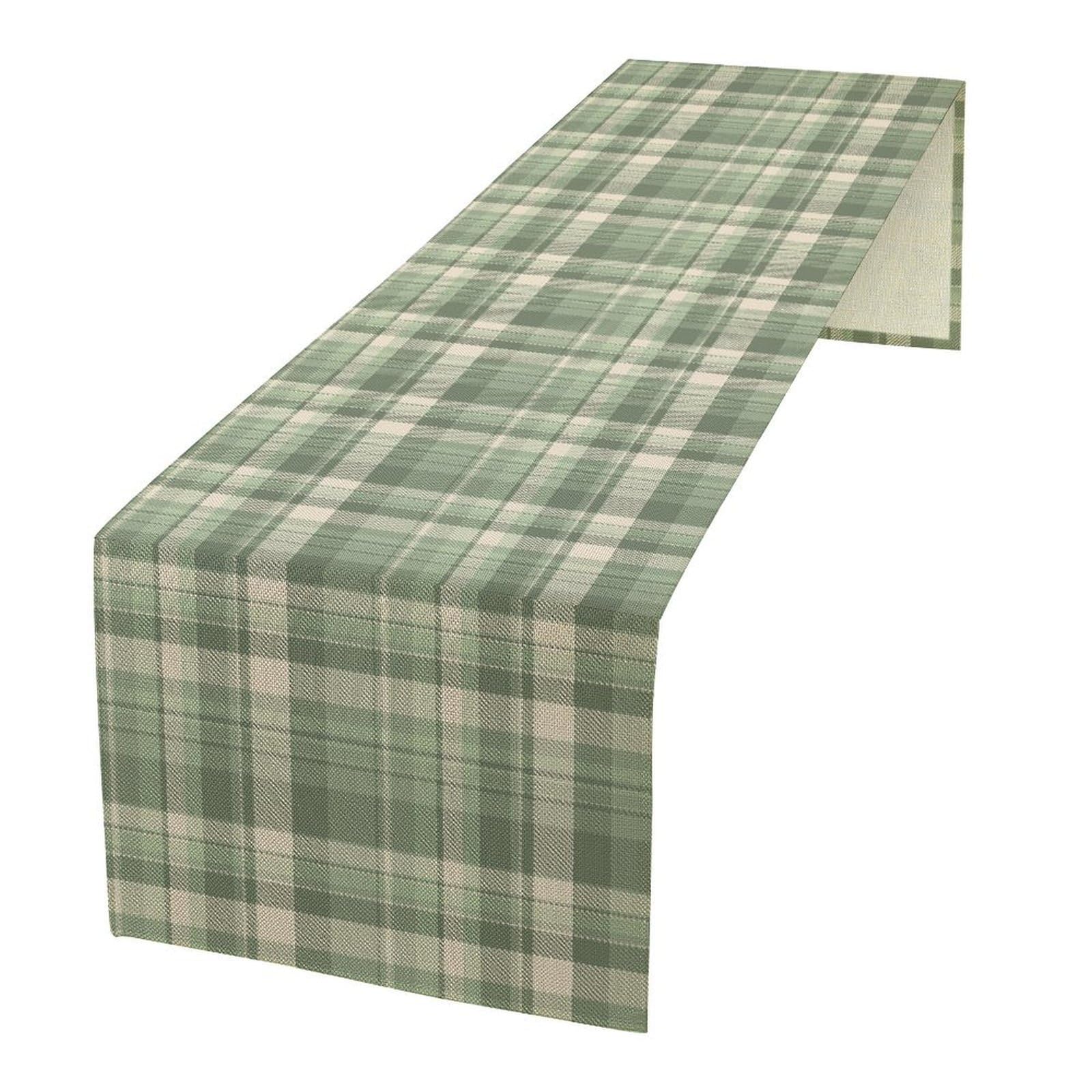 DKMQQUL Vintage Plaid Table Runner, Rustic Farmhouse Green Beige Buffalo Plaid Checkered Tartan Style Pattern Print Table Runner for Kitchen Dinning Coffee Table Decor Home Party Holiday, 13x36 Inch