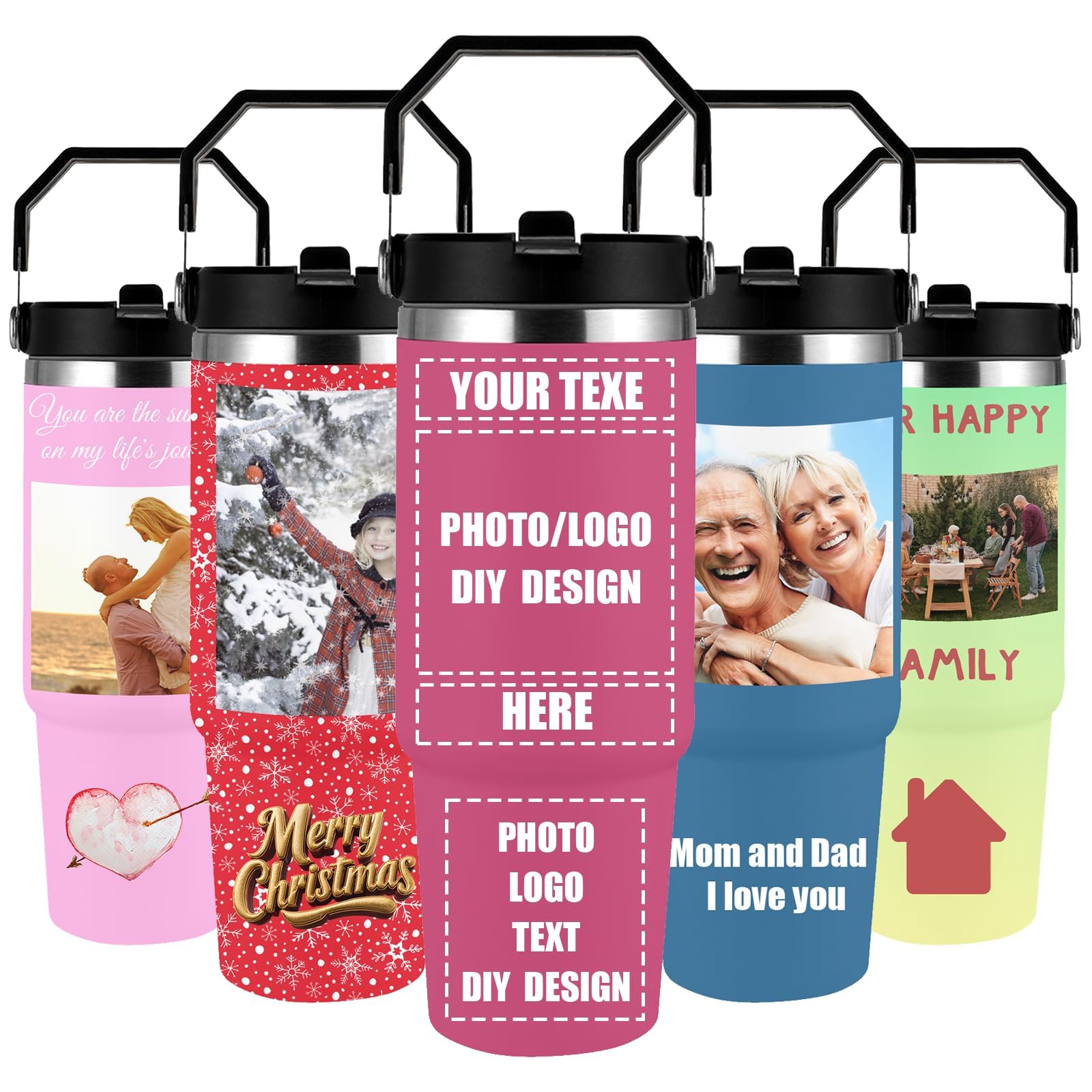 Takuno Custom 30oz Stainless Steel Travel Tumbler Cup Personalized Coffee Tumbler with Photos Text Logo Name Personalized Gifts for Christmas Anniversary Birthday for Dad Mom Friend Kids
