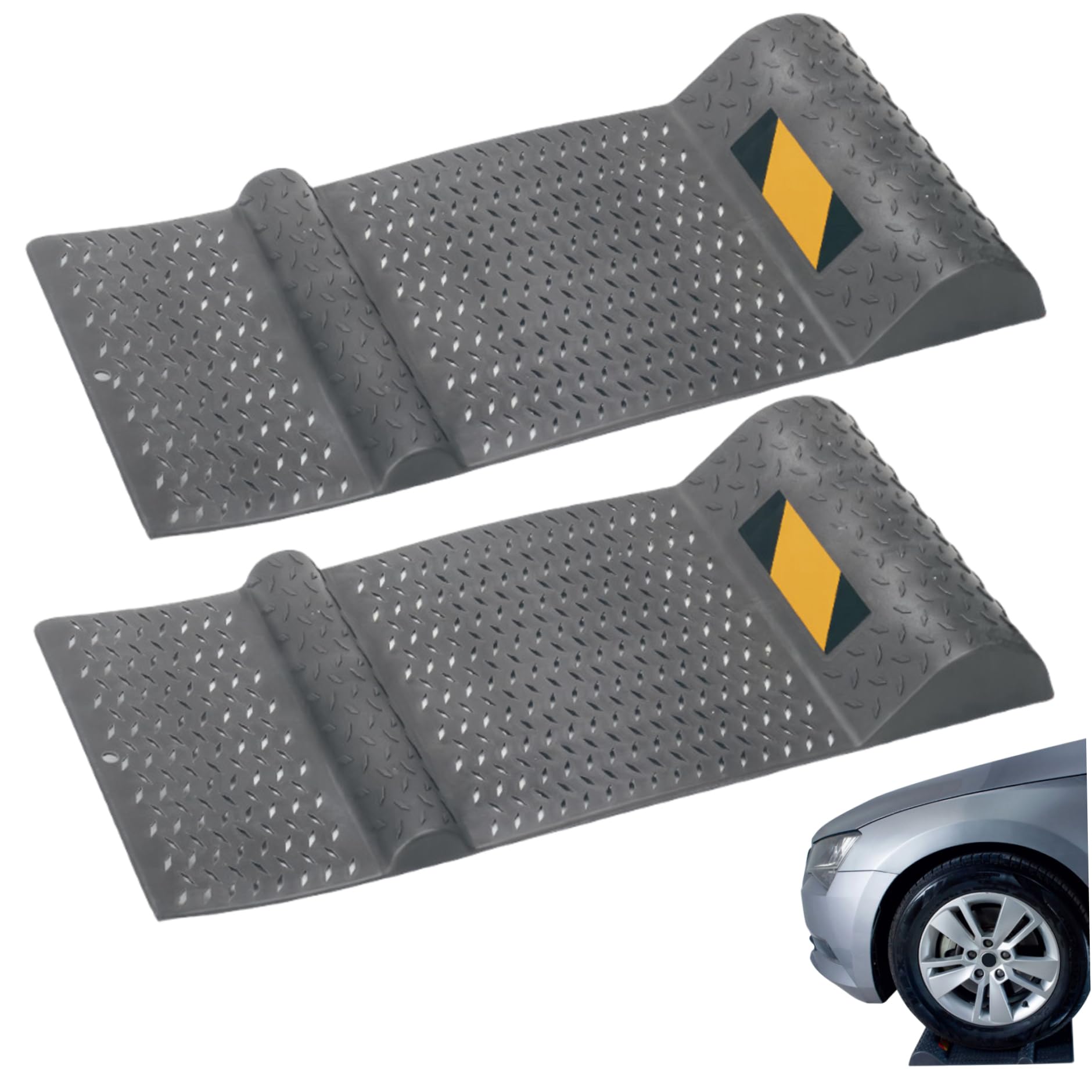 2 pièces Tapis de stationnement de Garage antidérapant Robuste renforcé PP Aide au stationnement Garage 21x10x2 Pouces butée Roue Gris foncé pour la Plupart des véhicules, Tapis
