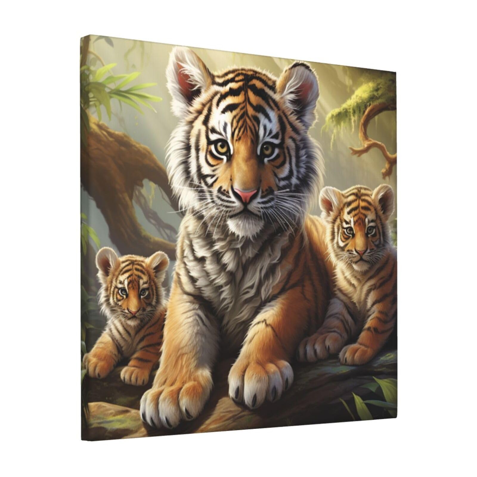 KLOPH Jungle Tigers Cub Canvas Wall Art for Living Room 12"x12" Modern Artwork Painting for Bathroom Hanging Canvas Prints Aesthetic Wallart for Bedroom Kitchen Office Wall Decor