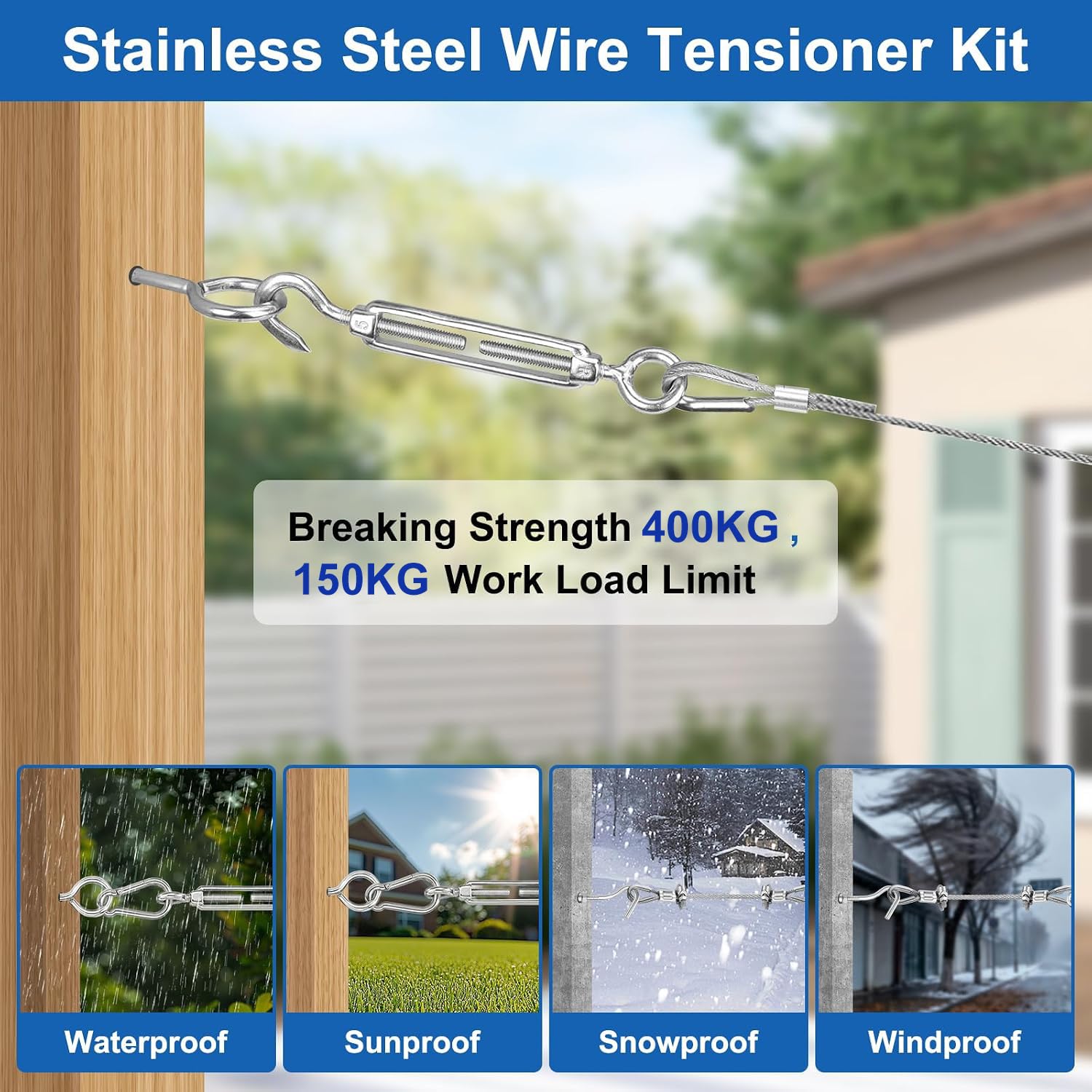 90m 3mm Cable de Acero Inoxidable, 7x7 hilos, resistencia a la rotura de 400 kg, para Colgar Glicinia, Plantas Trepadoras, Tendedero Exterior, Lámpara Colgante